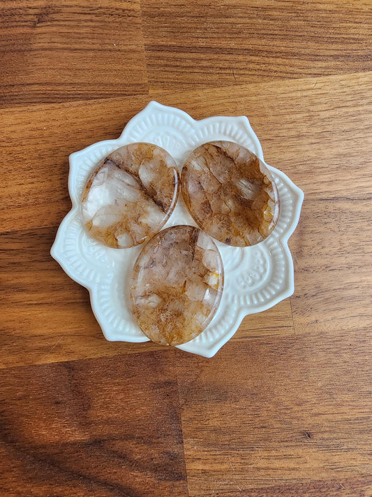 Golden Healer Crystal Worry Stone | Hematoid | Yellow lightening patterns in a clear quartz matrix | Perfect Birthday Gift for Him or Her