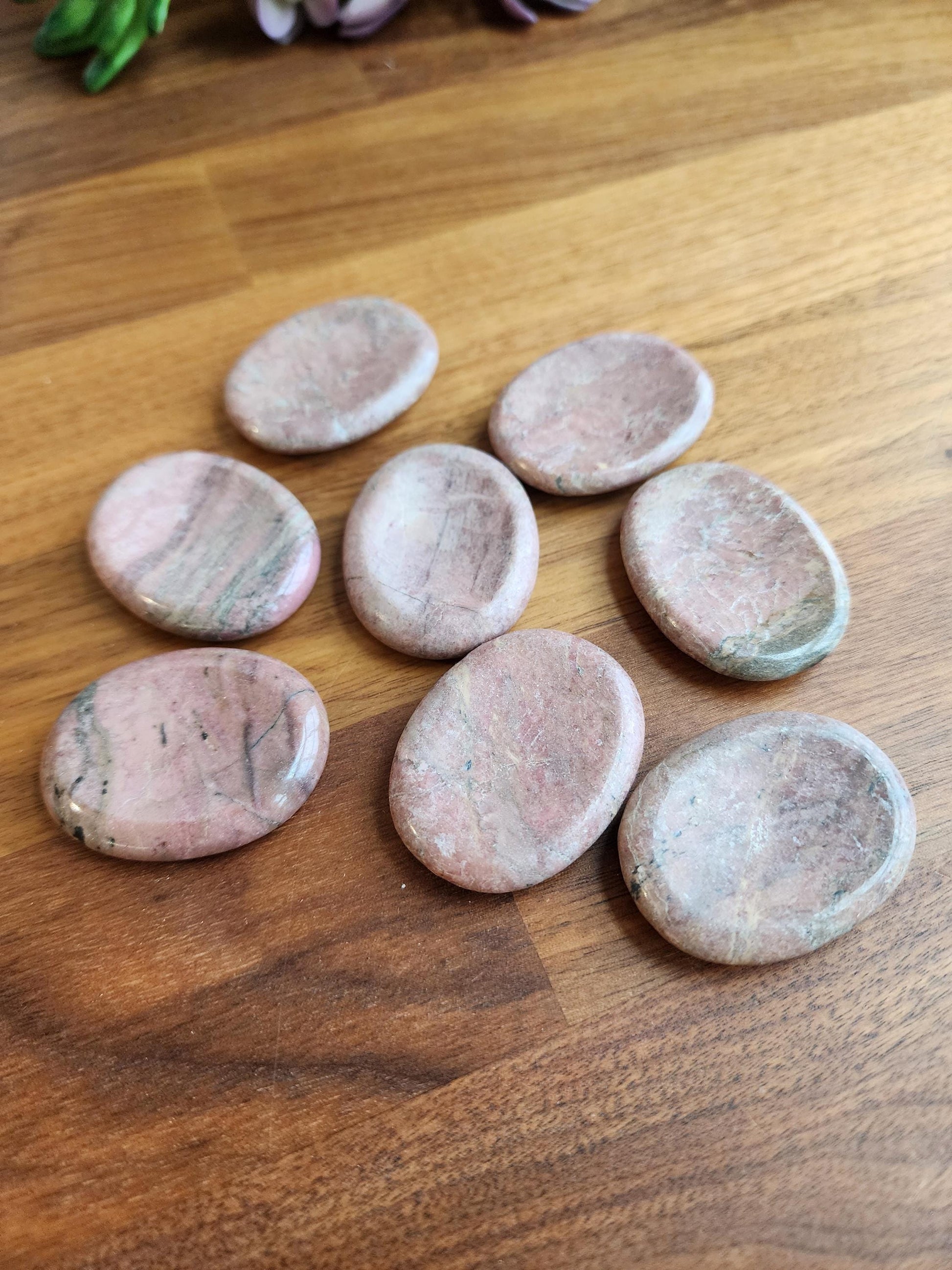 Rhodonite Pocket Stone, Pink with Black Veins (1.77" Smooth Fidget Rock)