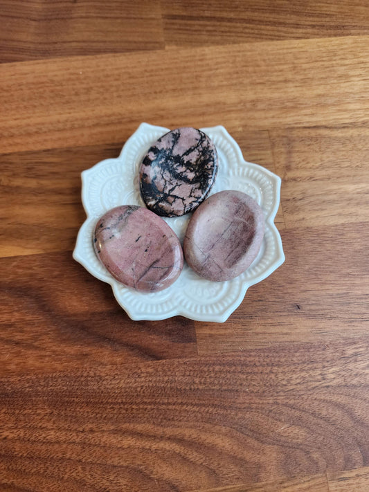 Rhodonite Crystal Worry Stone | 1.77" Fidget Stone for ADHD and Anxiety | Pink or Black Veined Pet Rock for Calm Tactile Stress Relief
