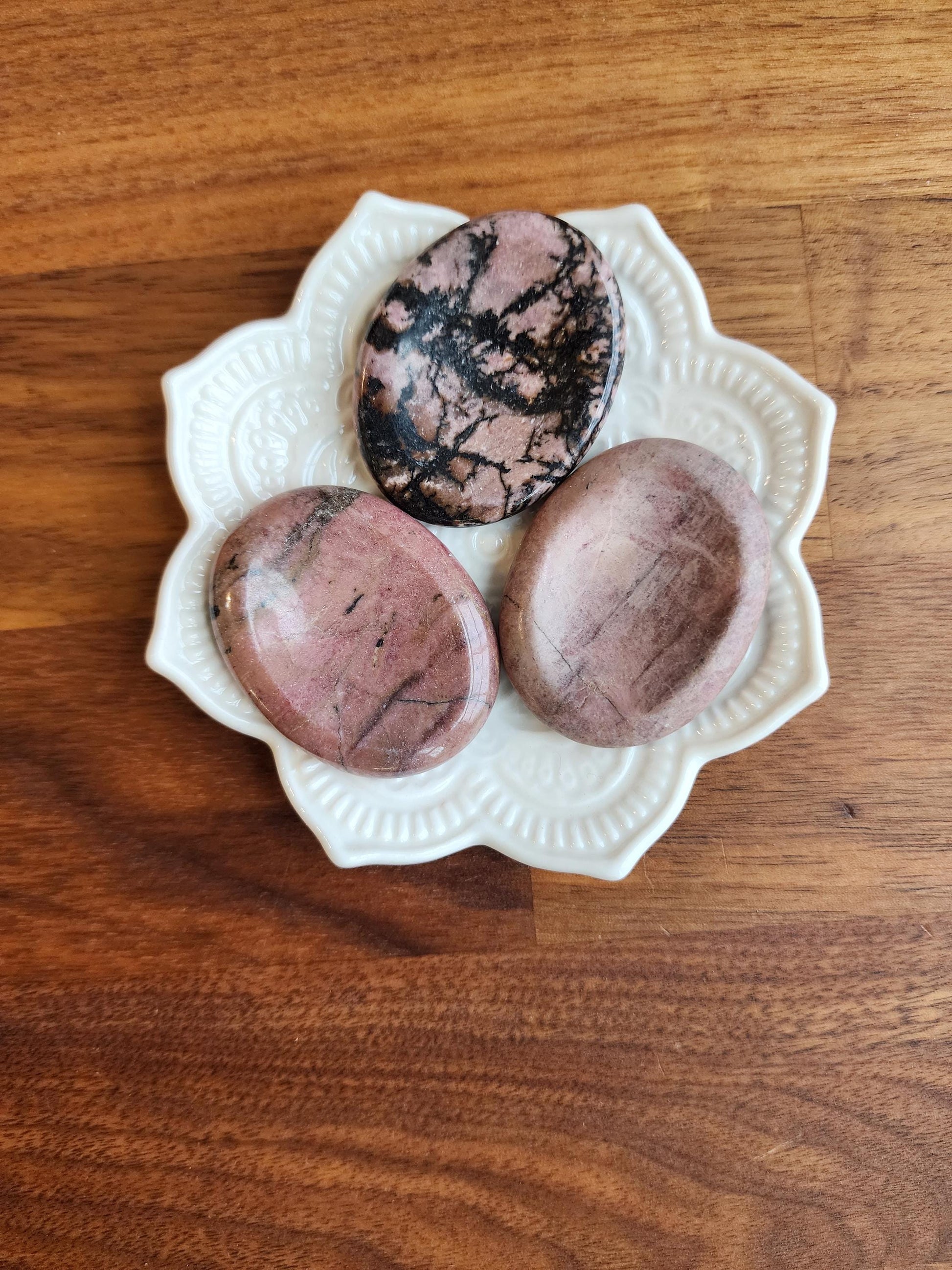 Rhodonite Pocket Stone, Pink with Black Veins (1.77" Smooth Fidget Rock)