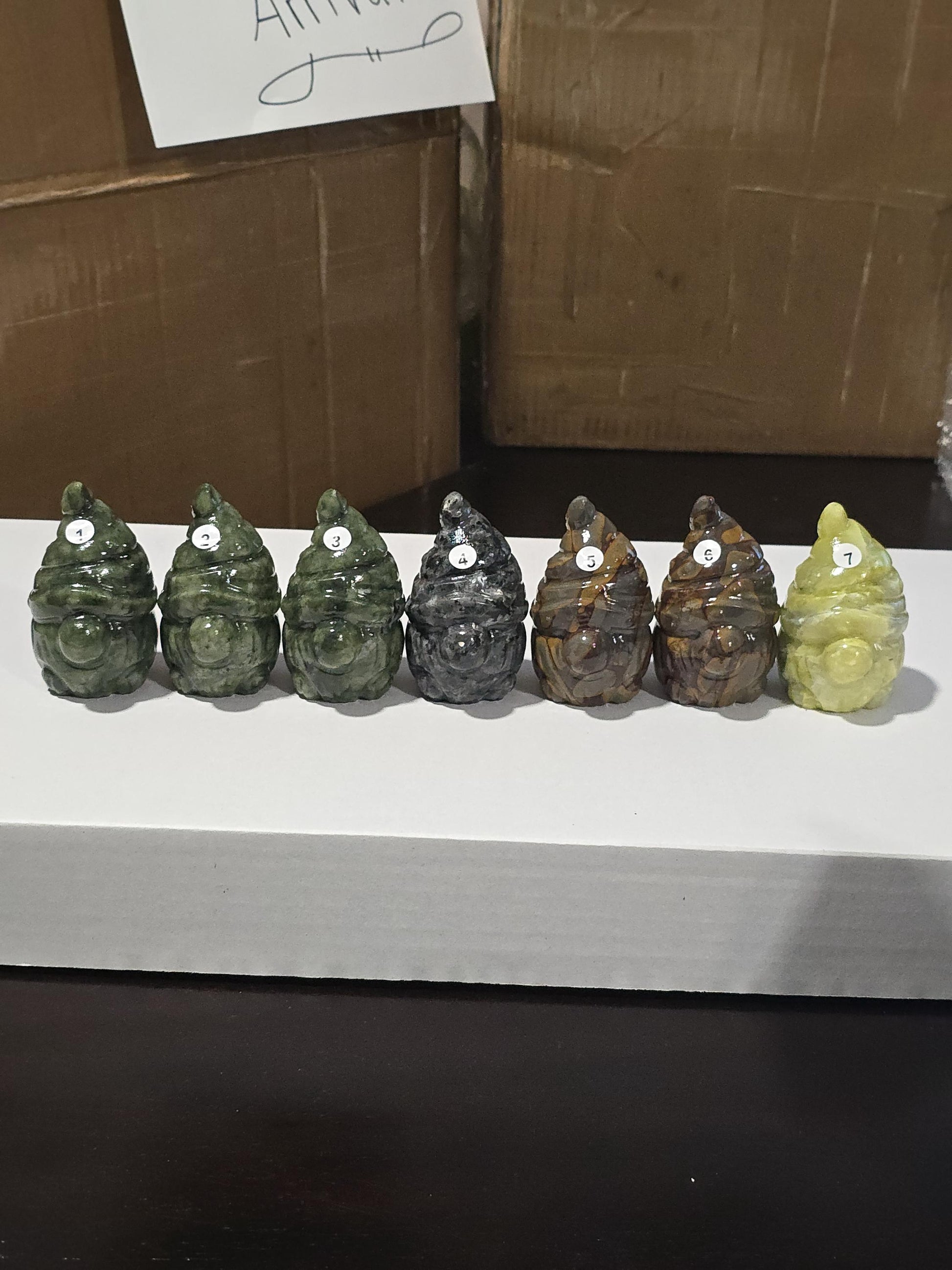 Large Crystal Gnome: Green Jade, Serpentine & Larvikite