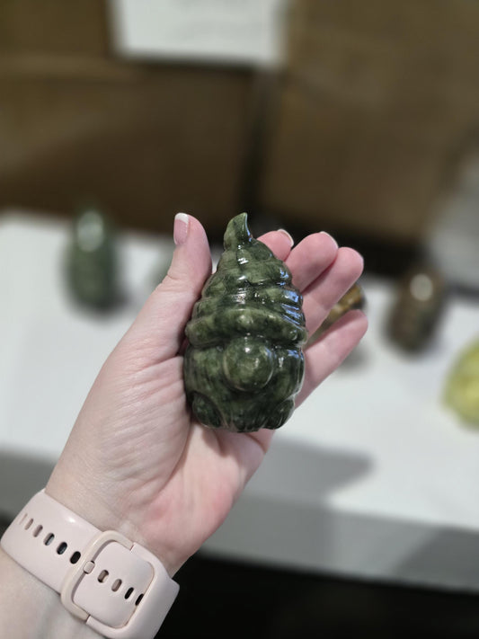 Large Crystal Gnome: Green Jade, Serpentine & Larvikite