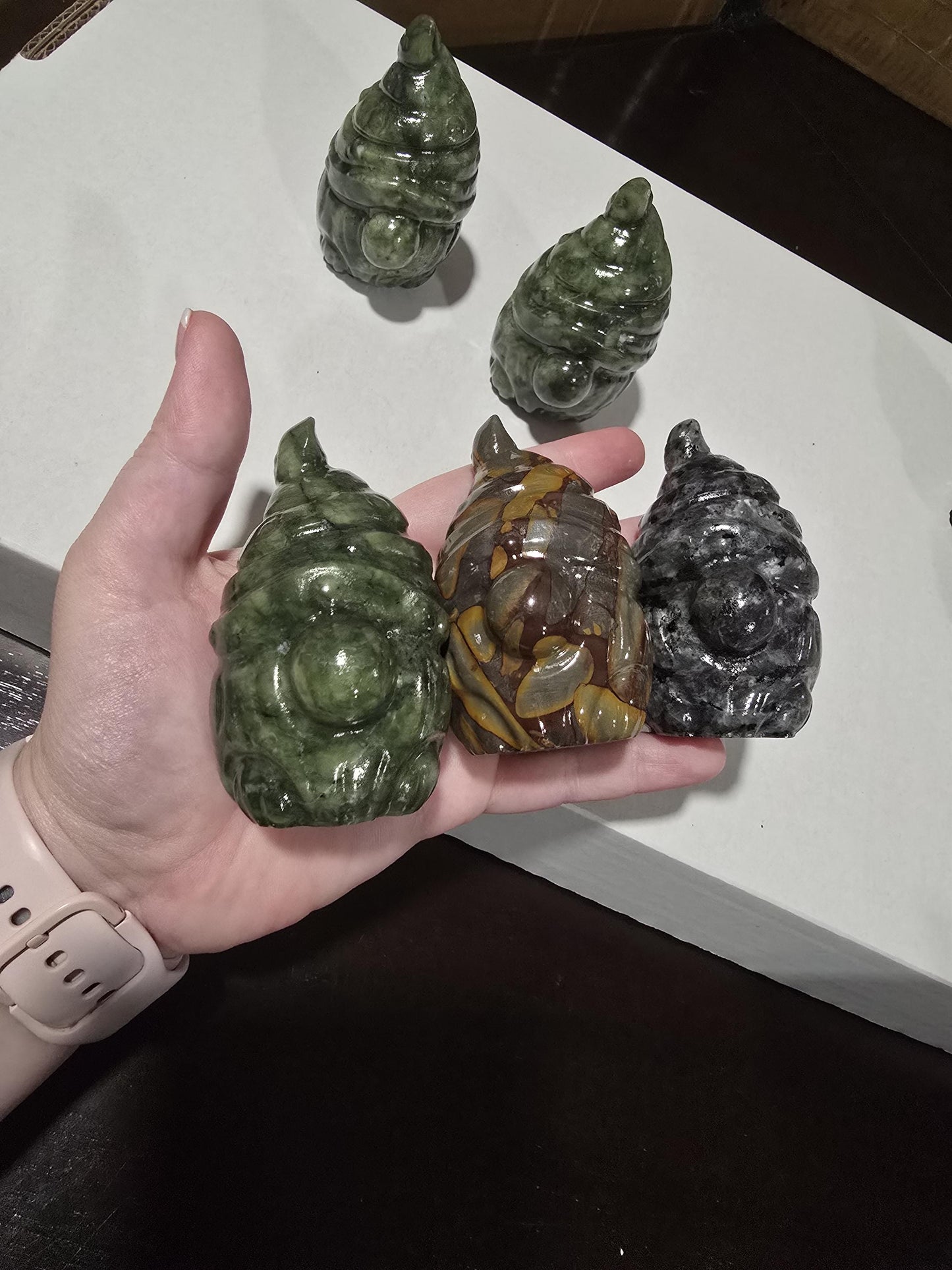 Large Crystal Gnome: Green Jade, Serpentine & Larvikite
