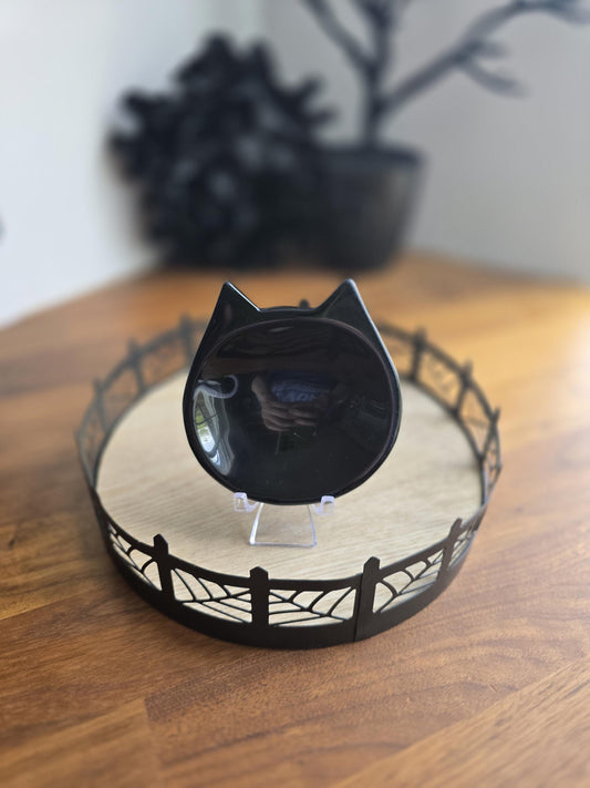Black Obsidian Cat Bowl | Crystal Jewelry Dish Ring Holder | Gothic Halloween Spooky Season Decor Gift for Cat Lovers