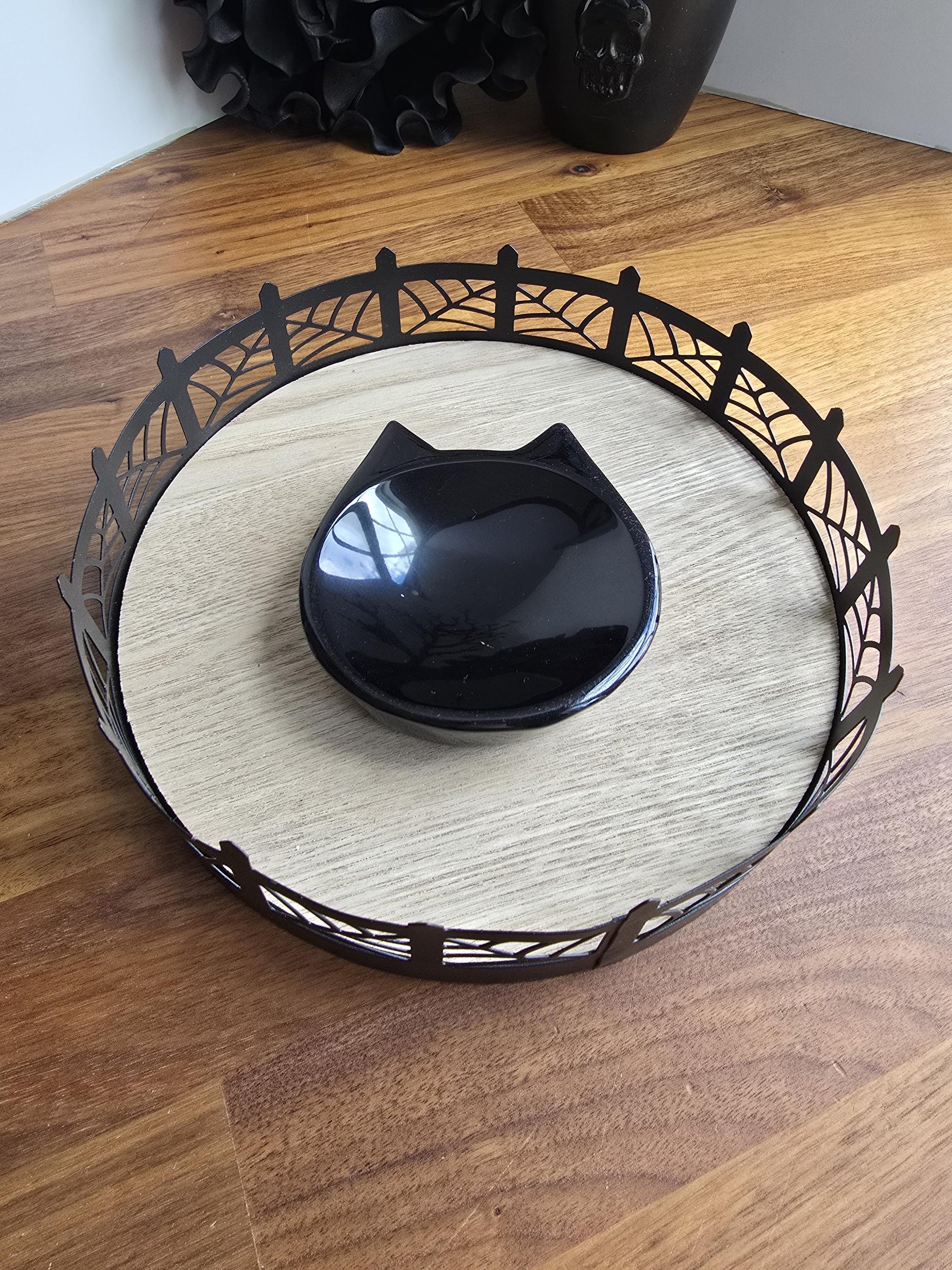 Black Obsidian Cat Bowl | Crystal Jewelry Dish Ring Holder | Gothic Halloween Spooky Season Decor Gift for Cat Lovers