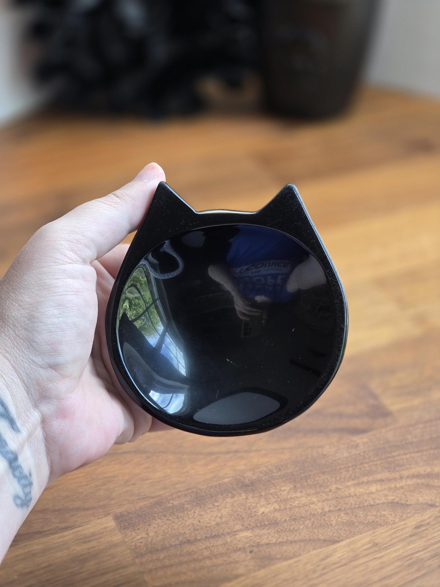 Black Obsidian Cat Bowl | Crystal Jewelry Dish Ring Holder | Gothic Halloween Spooky Season Decor Gift for Cat Lovers