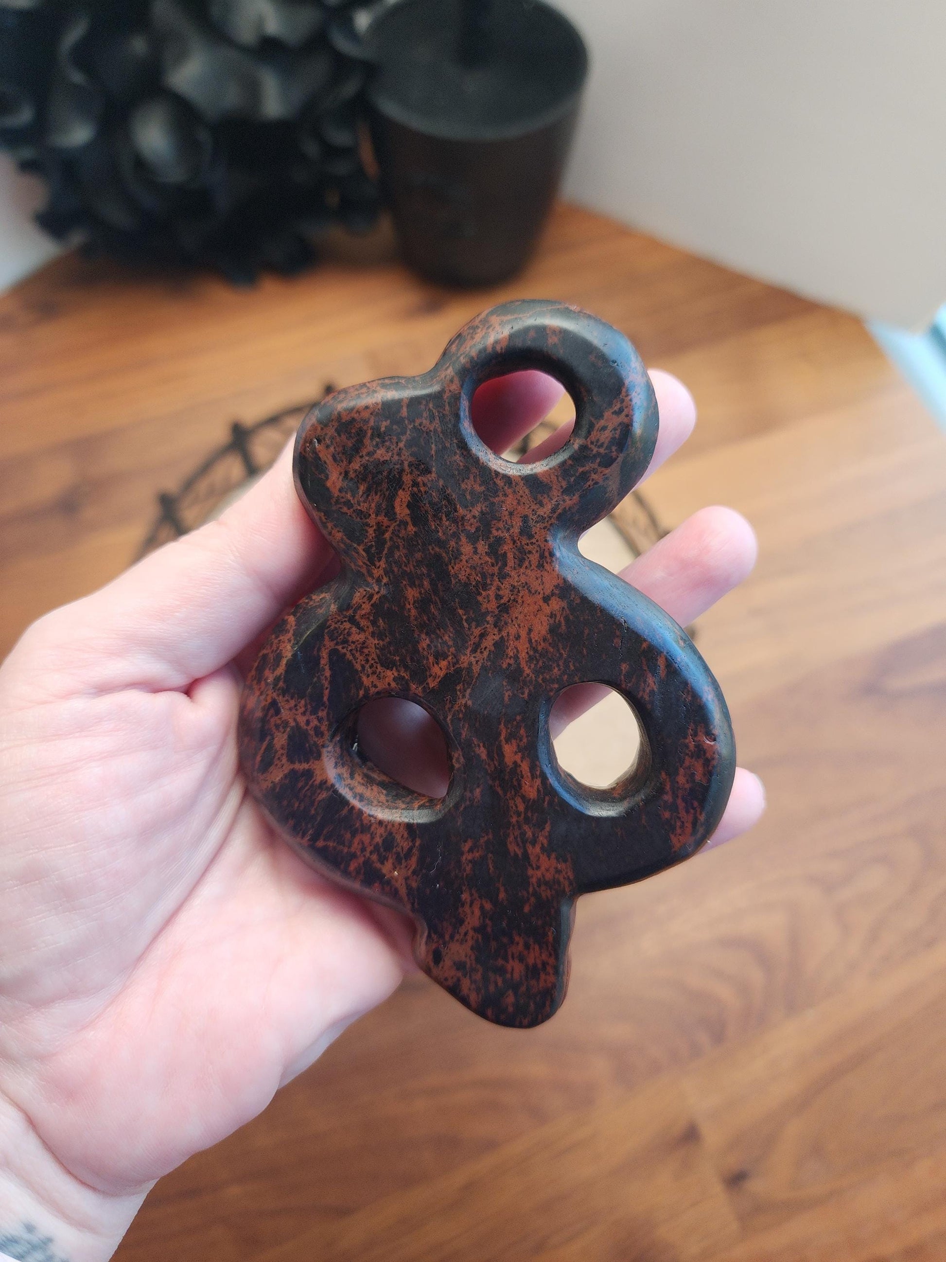 Mahogany Jasper Snake | Coiled Crystal Serpent, Life-like 3D Figurine in Red Obsidian for Nature Lover or Spooky Season Decor Halloween, Big