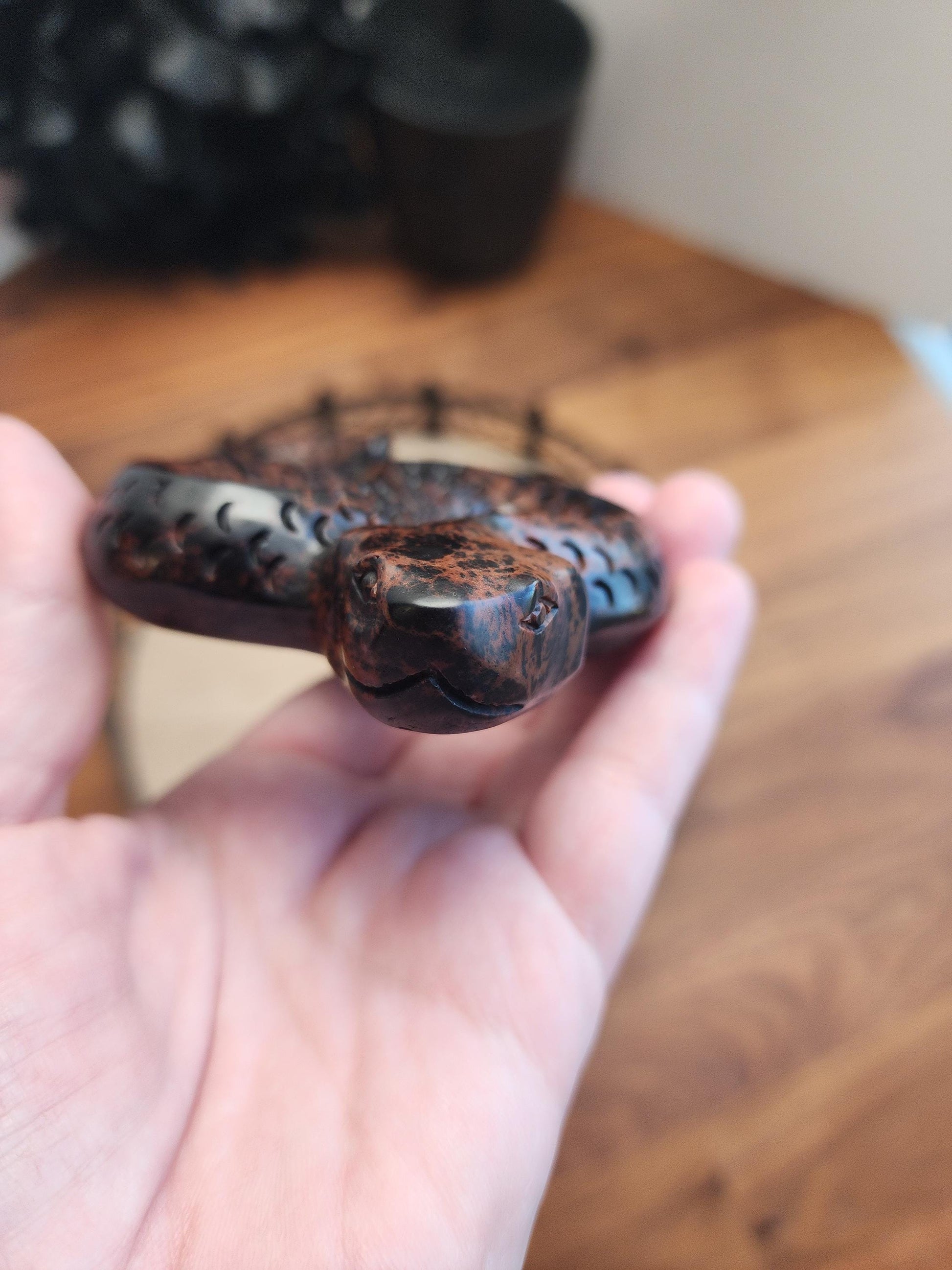 Mahogany Jasper Snake | Coiled Crystal Serpent, Life-like 3D Figurine in Red Obsidian for Nature Lover or Spooky Season Decor Halloween, Big