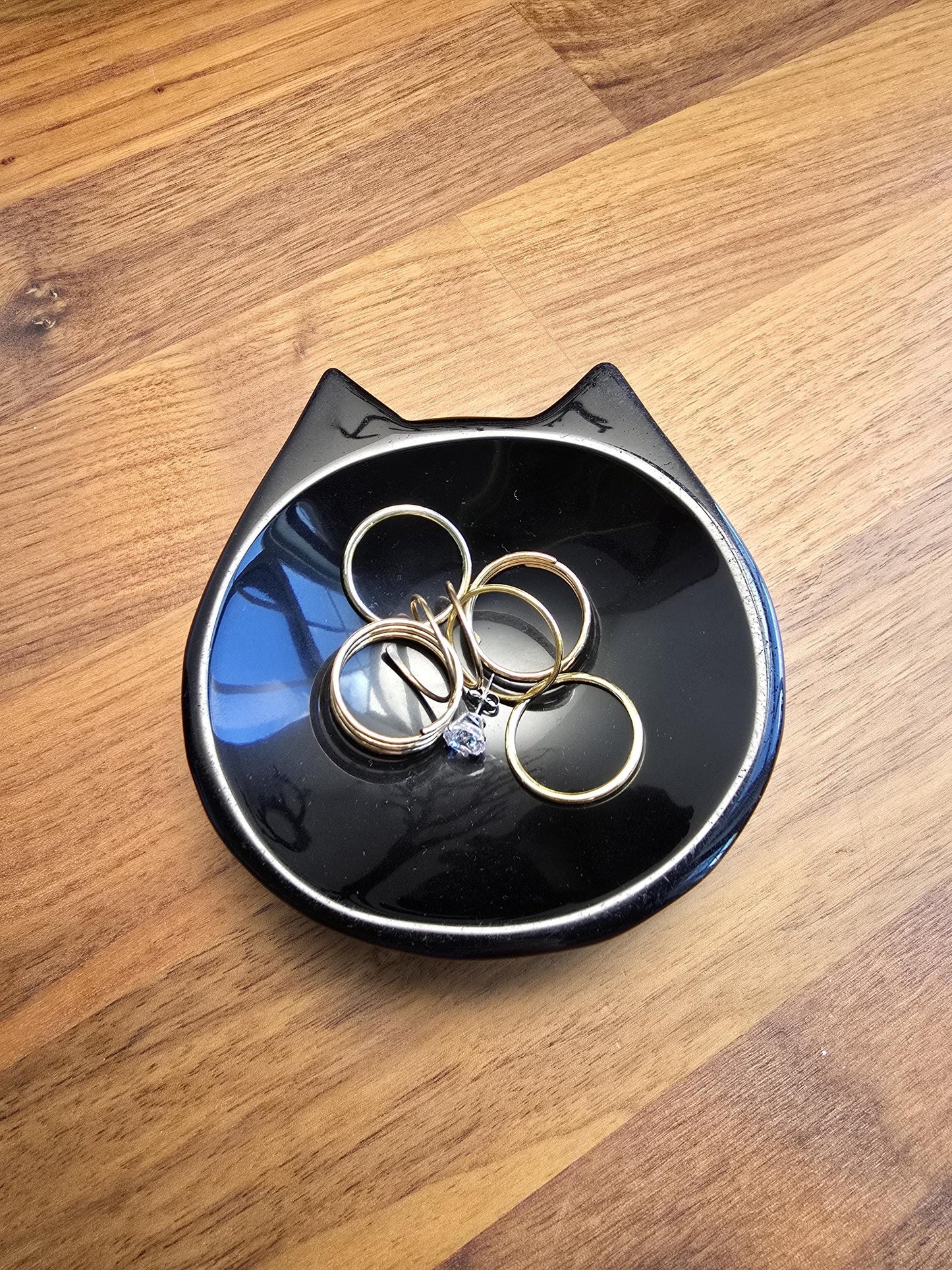Black Obsidian Cat Bowl | Crystal Jewelry Dish Ring Holder | Gothic Halloween Spooky Season Decor Gift for Cat Lovers