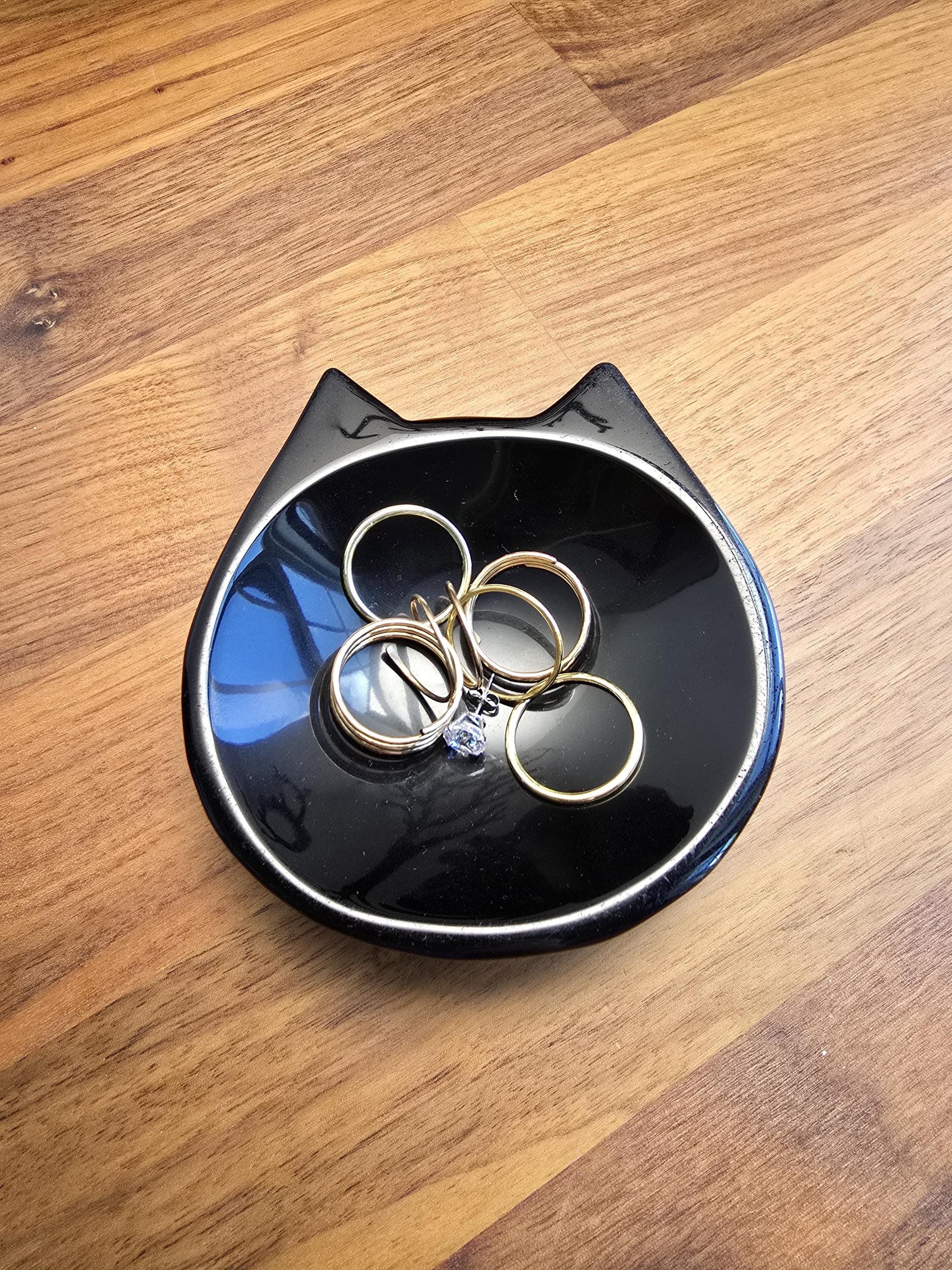 Black Obsidian Cat Bowl | Crystal Jewelry Dish Ring Holder | Gothic Halloween Spooky Season Decor Gift for Cat Lovers