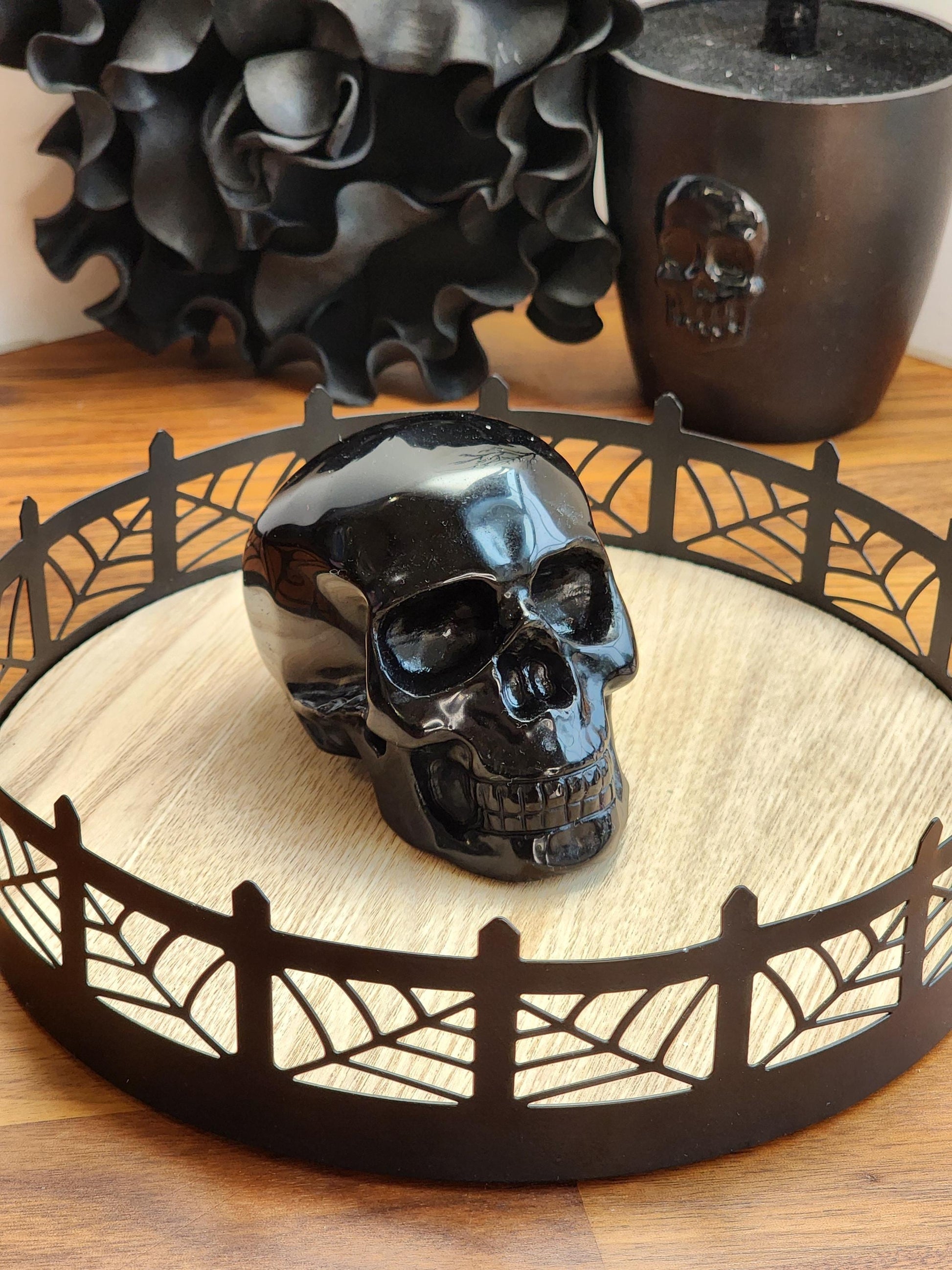 Stunning Obsidian Skull | 4" Glossy Black Crystal Carving for Halloween or Spooky Season Decor | Edgar Allen Poe Core | Summerween Favorites