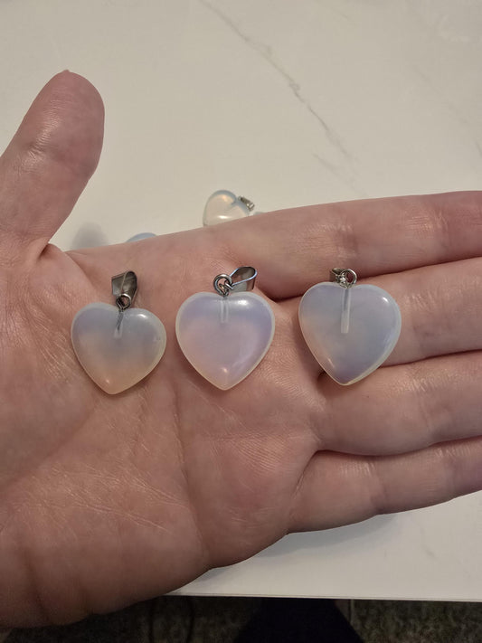 Opalite Heart Pendant - Iridescent Crystal Necklace Charm