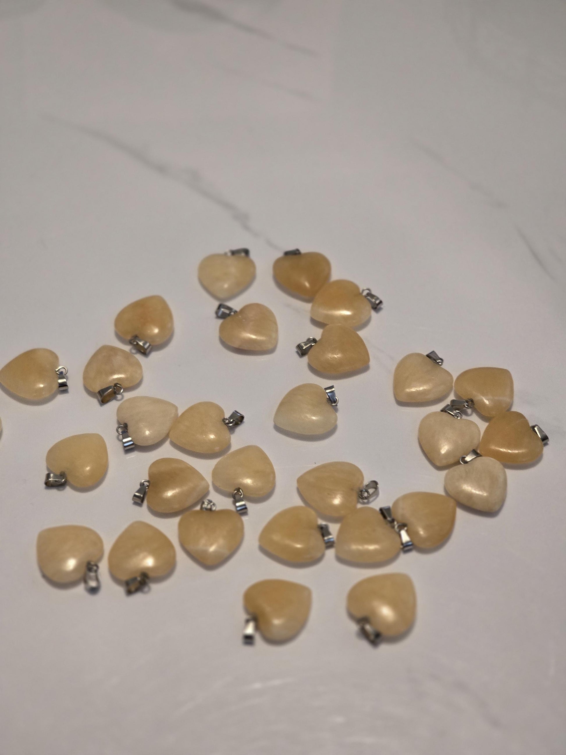 Heart Pendant: Yellow Calcite Polished Stone - Crystal Jewelry, Lucky Charm, Spiritual Gift