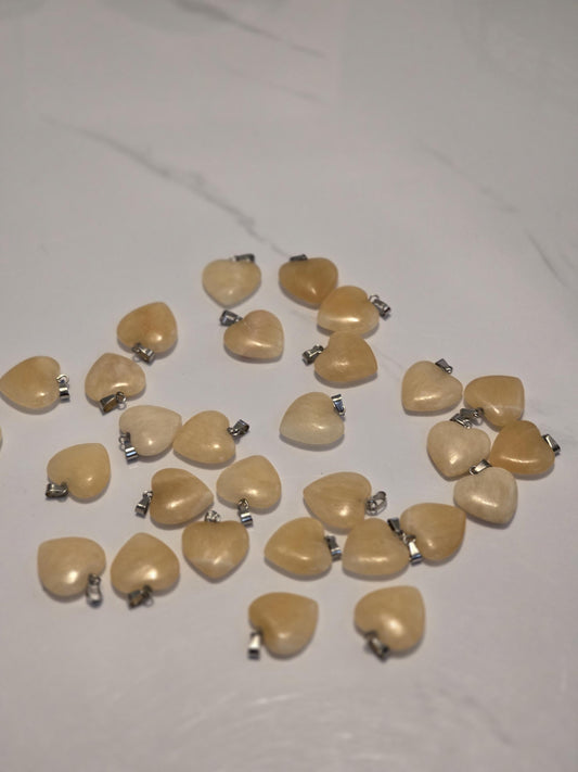 Heart Pendant: Yellow Calcite Polished Stone - Crystal Jewelry, Lucky Charm, Spiritual Gift