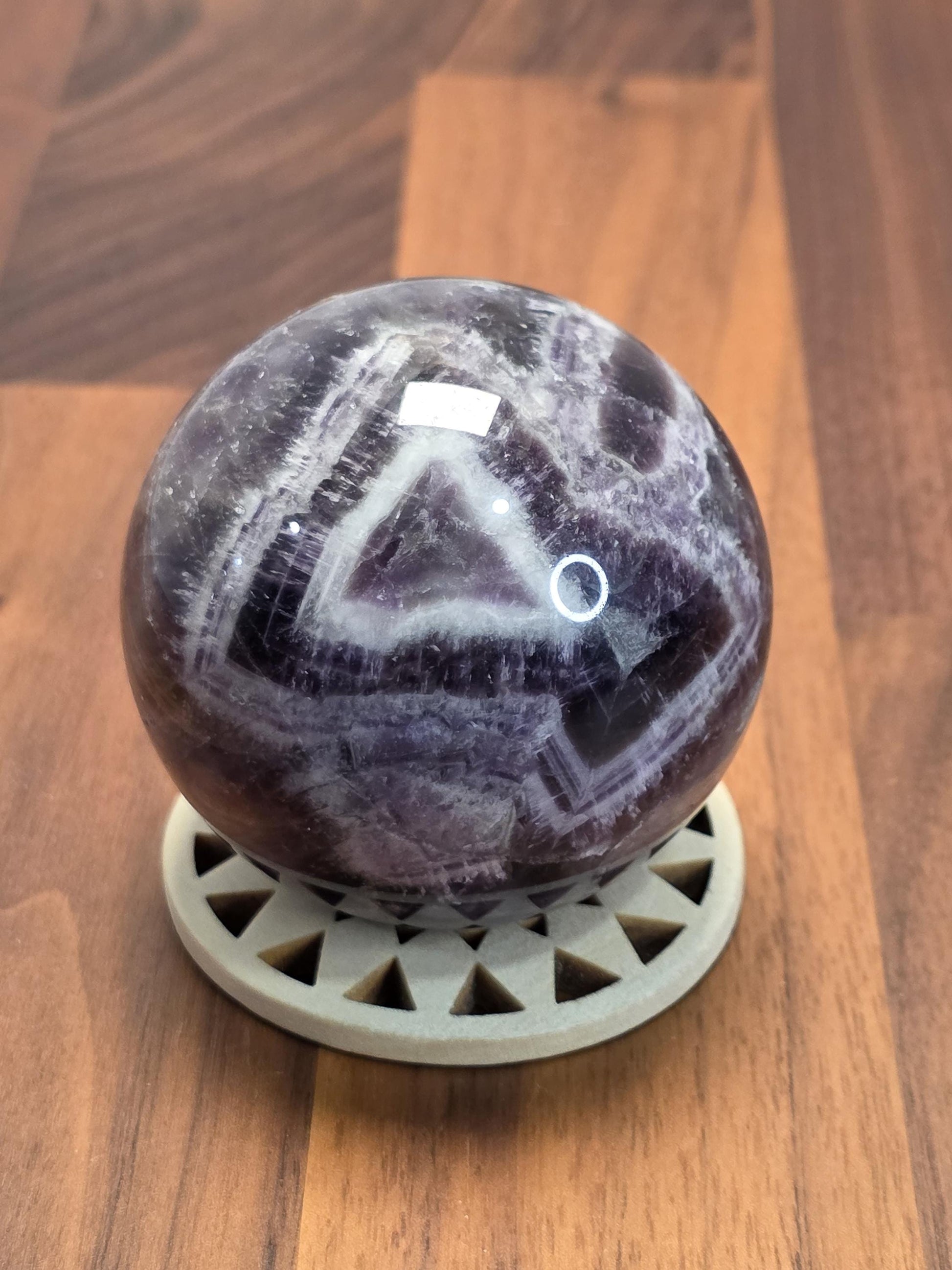 Crystal Sphere Amethyst Chevron Patterns, 63mm Gemstone Ball (Natural Fluorite, Unique Home Decor, Dreamcore Style)