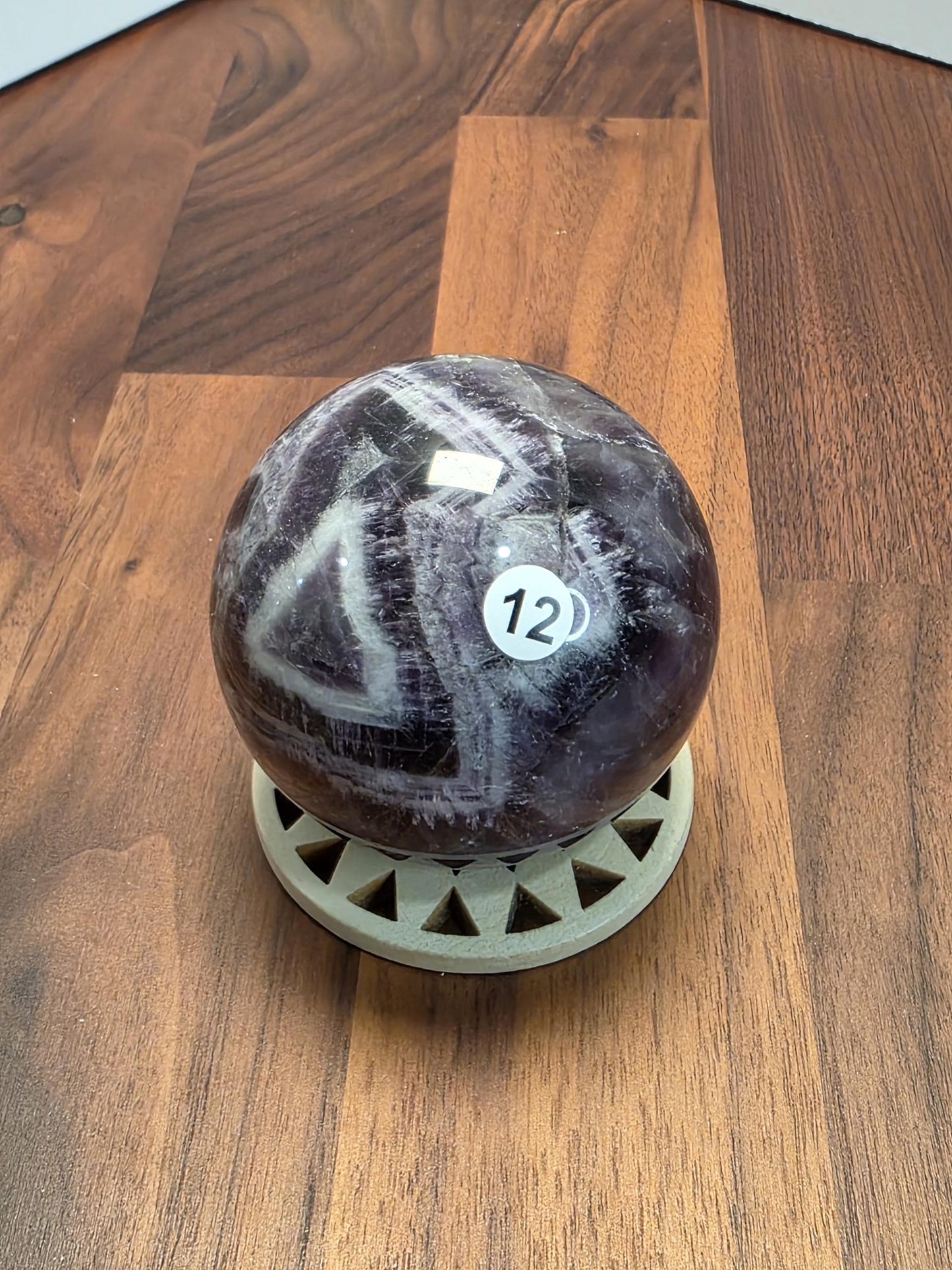 Crystal Sphere Amethyst Chevron Patterns, 63mm Gemstone Ball (Natural Fluorite, Unique Home Decor, Dreamcore Style)
