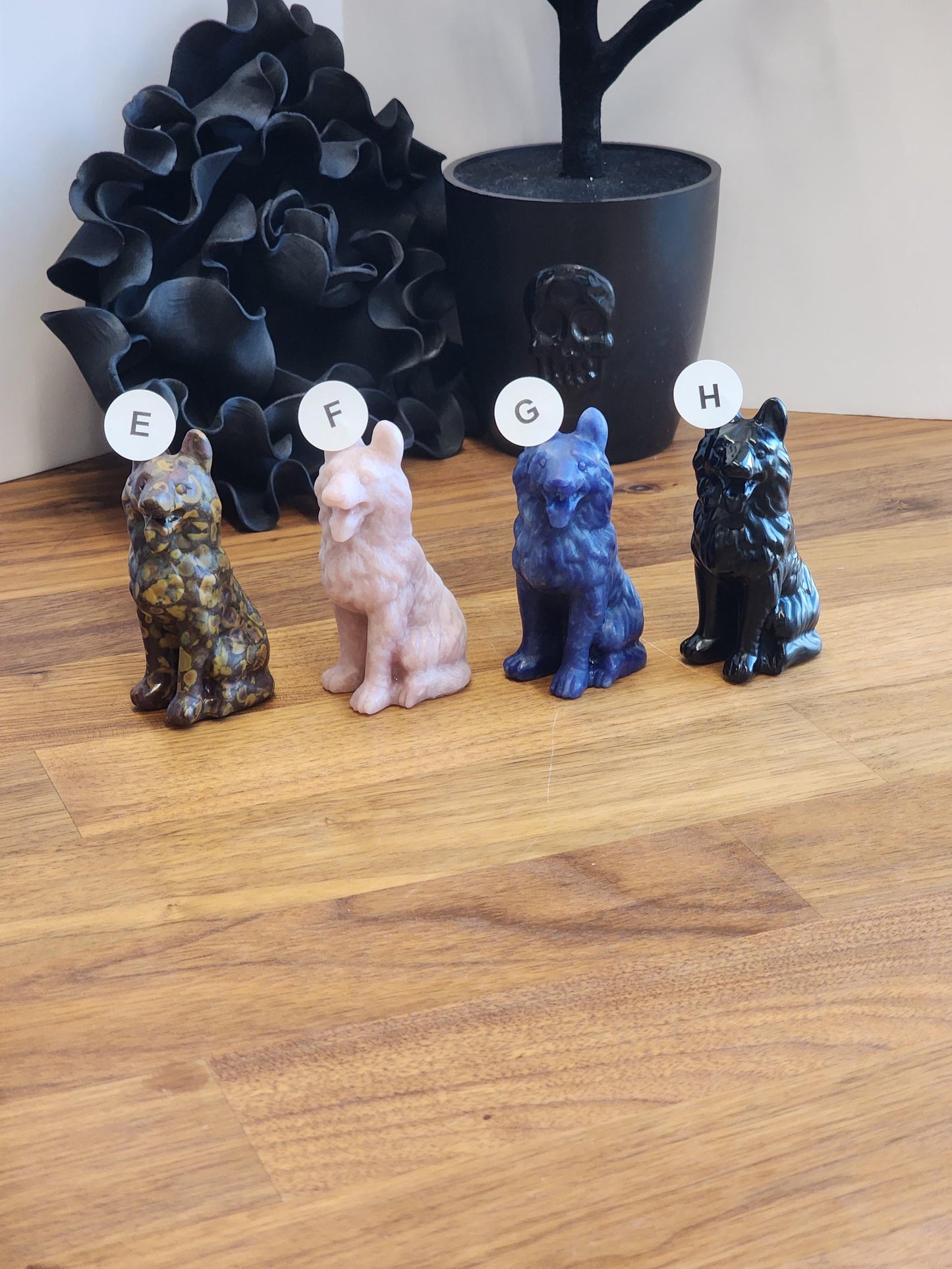German Shepherd Crystal Carving: Brown, Black & Gray Stone - Rainbow Bridge Tribute