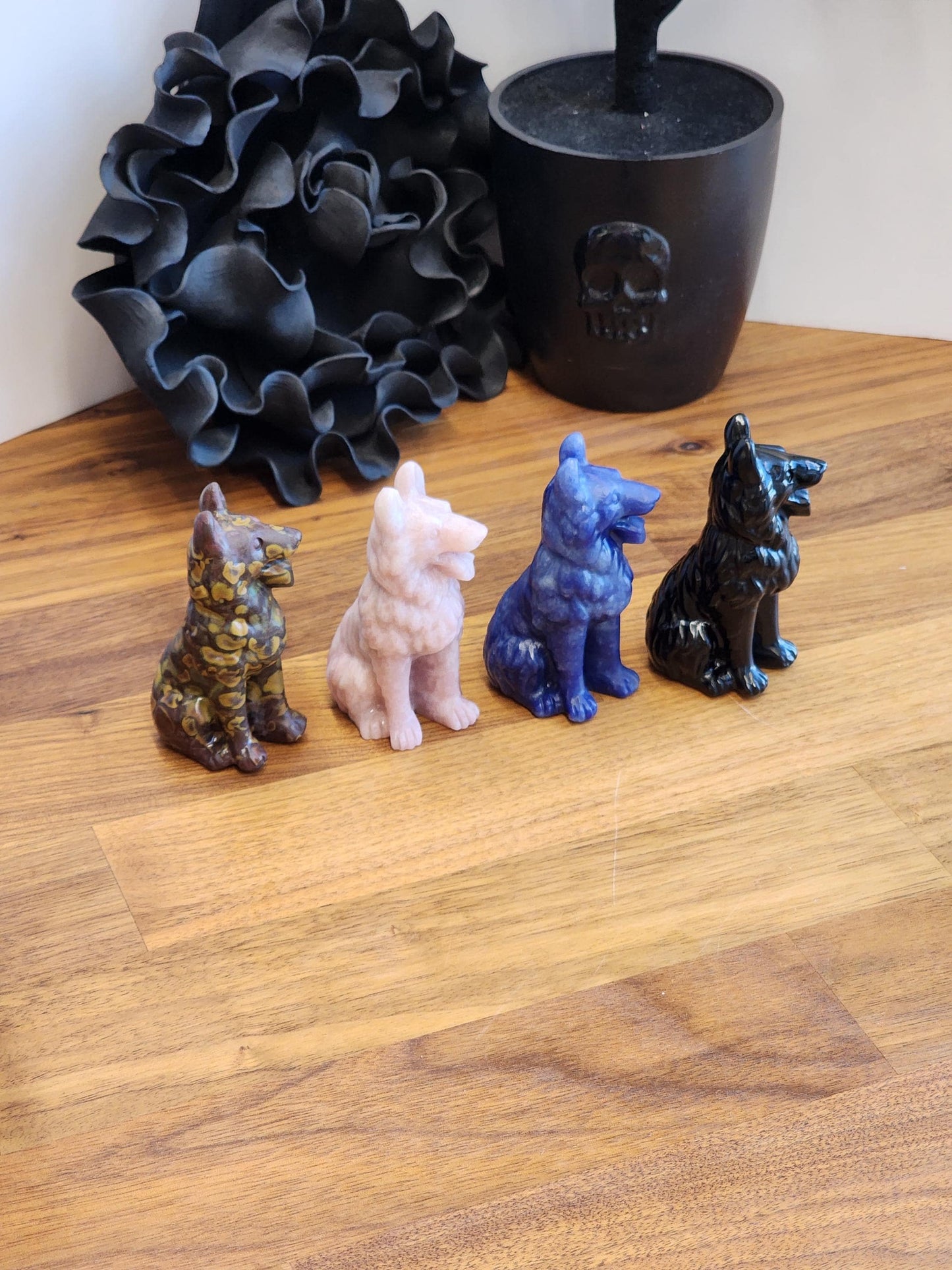 German Shepherd Crystal Carving: Brown, Black & Gray Stone - Rainbow Bridge Tribute