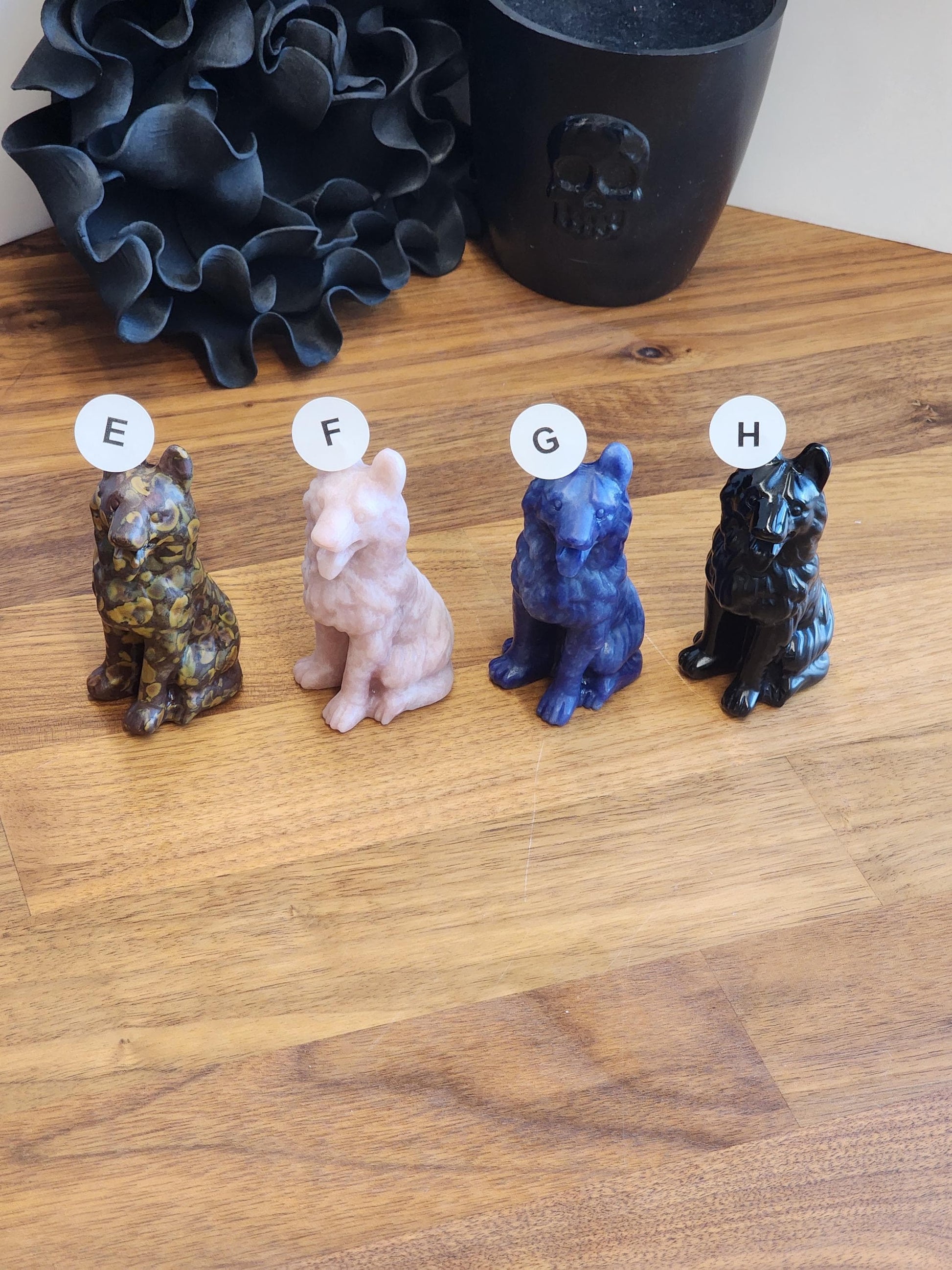 German Shepherd Crystal Carving: Brown, Black & Gray Stone - Rainbow Bridge Tribute