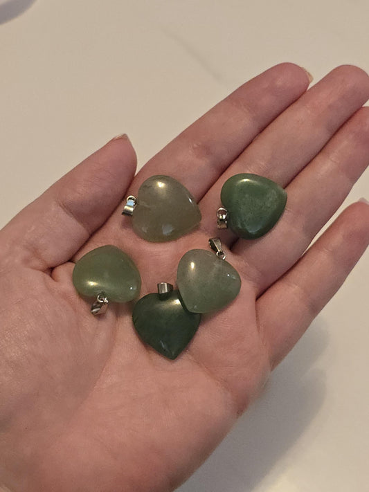 Green Aventurine Heart Pendant: Lucky Charm Crystal, 20mm Stone