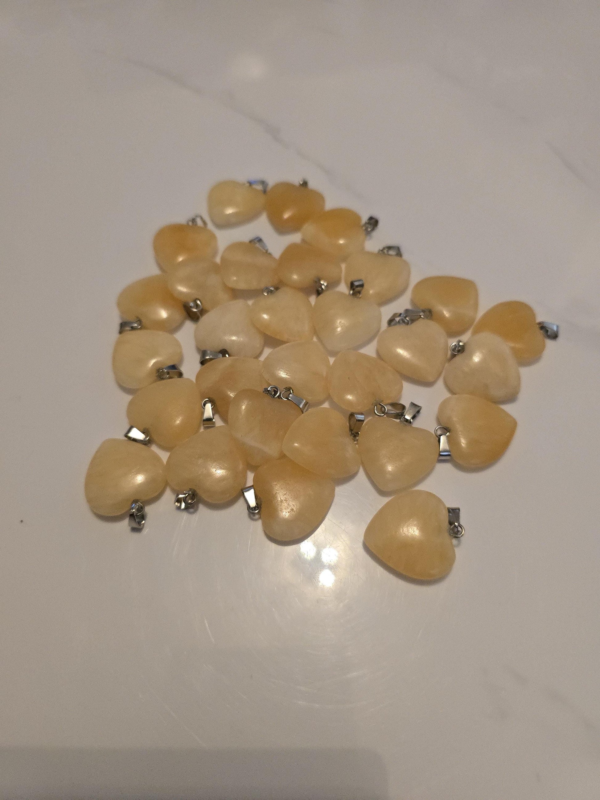 Heart Pendant: Yellow Calcite Polished Stone - Crystal Jewelry, Lucky Charm, Spiritual Gift