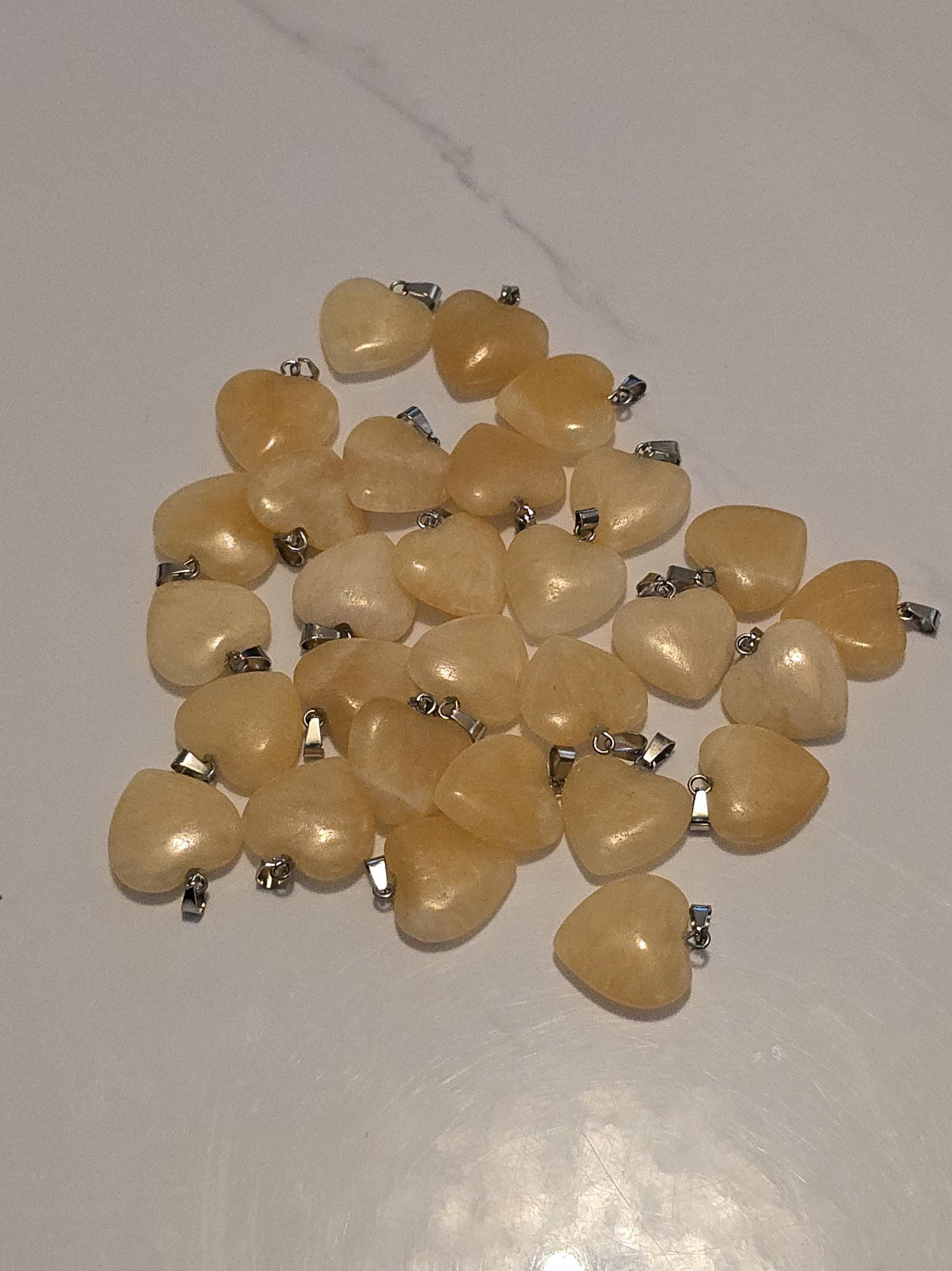 Heart Pendant: Yellow Calcite Polished Stone - Crystal Jewelry, Lucky Charm, Spiritual Gift