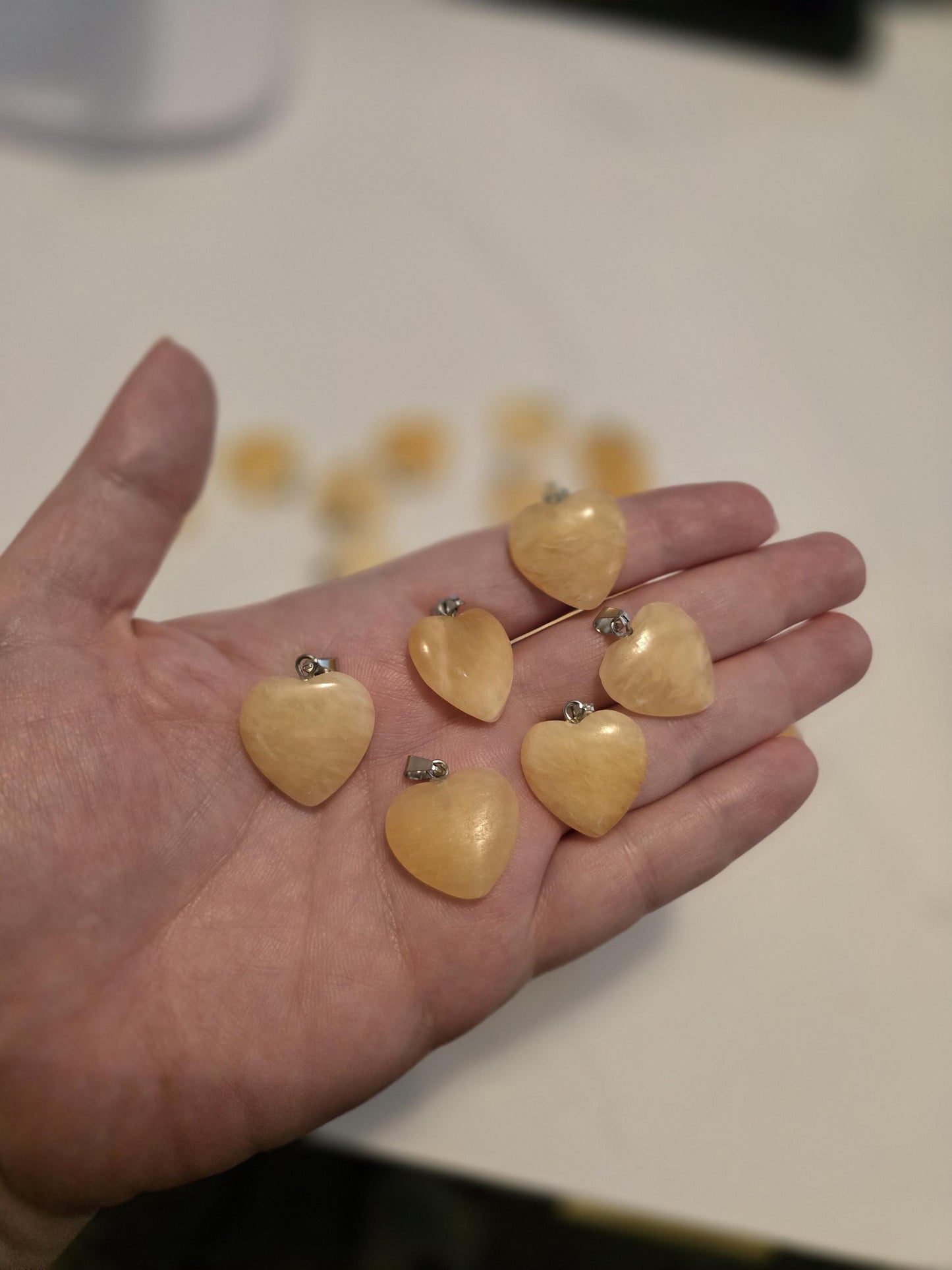 Heart Pendant: Yellow Calcite Polished Stone - Crystal Jewelry, Lucky Charm, Spiritual Gift