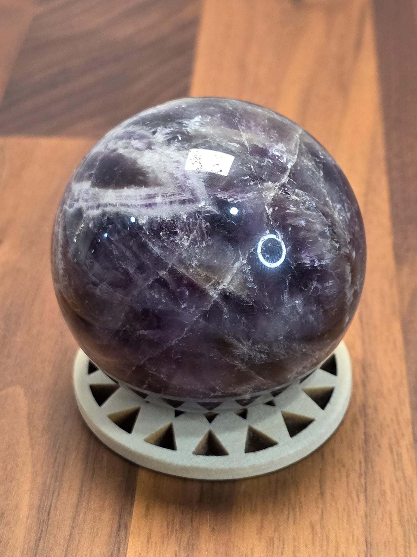Crystal Sphere Amethyst Chevron Patterns, 63mm Gemstone Ball (Natural Fluorite, Unique Home Decor, Dreamcore Style)