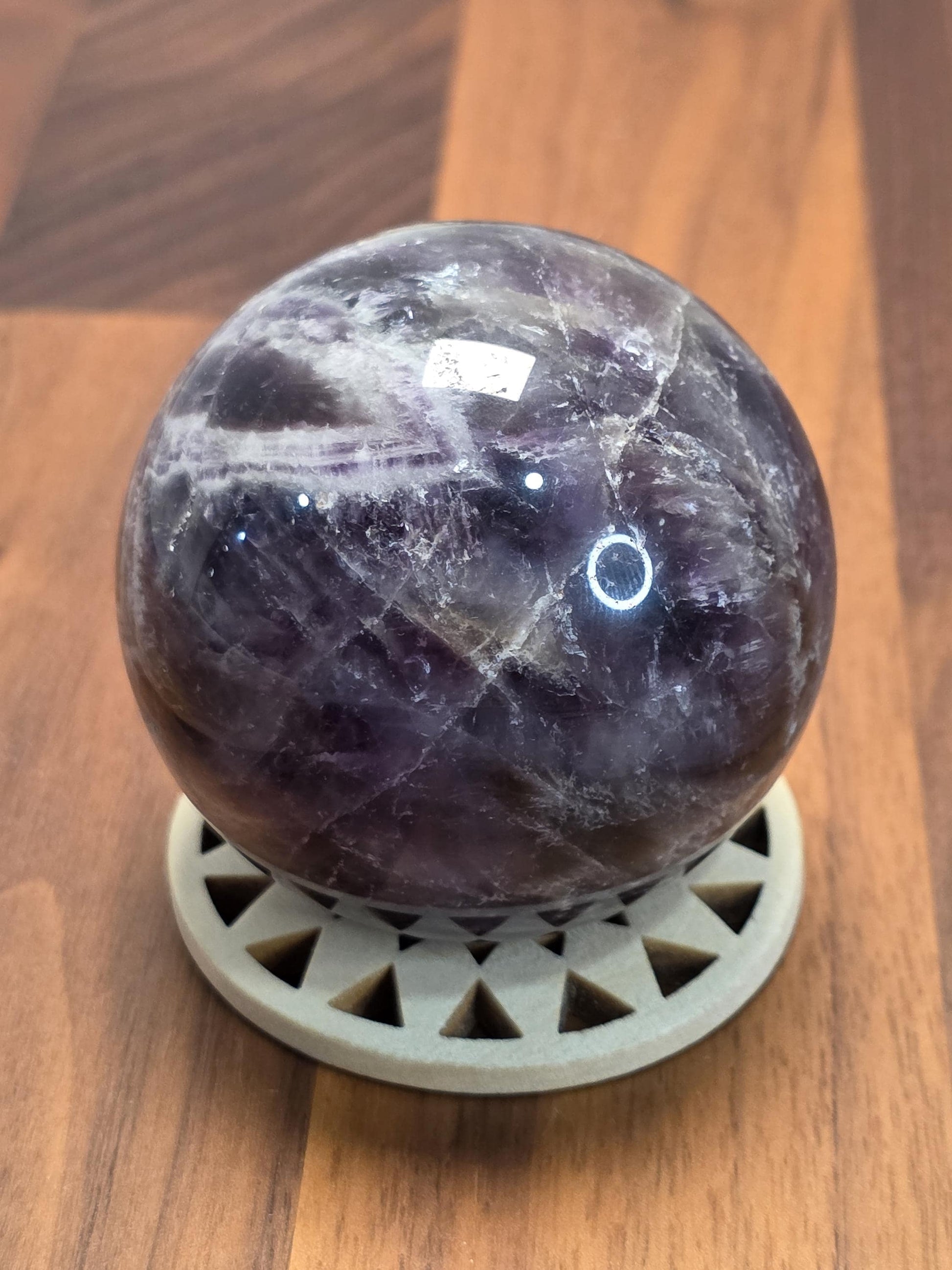 Crystal Sphere Amethyst Chevron Patterns, 63mm Gemstone Ball (Natural Fluorite, Unique Home Decor, Dreamcore Style)