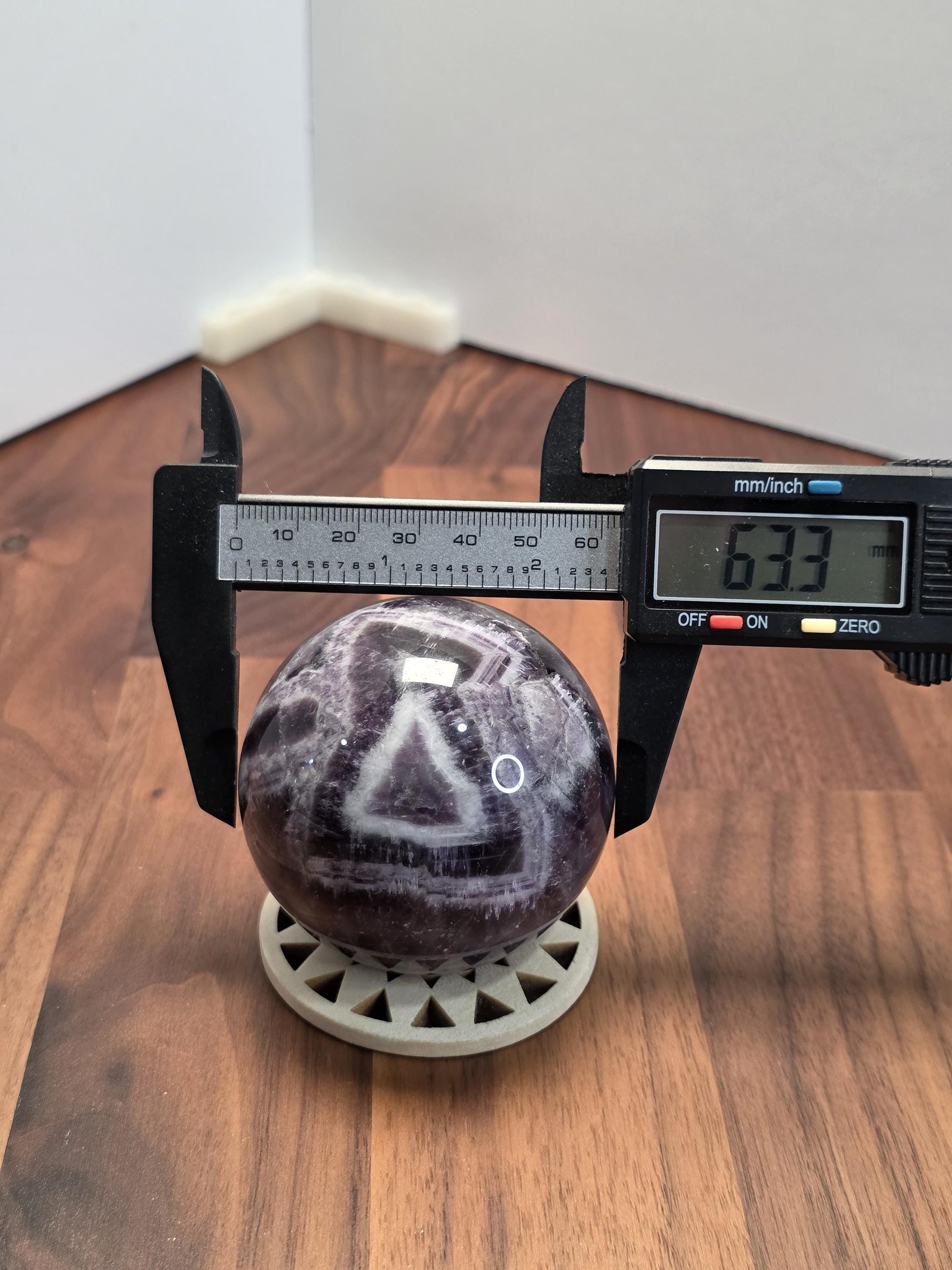 Crystal Sphere Amethyst Chevron Patterns, 63mm Gemstone Ball (Natural Fluorite, Unique Home Decor, Dreamcore Style)
