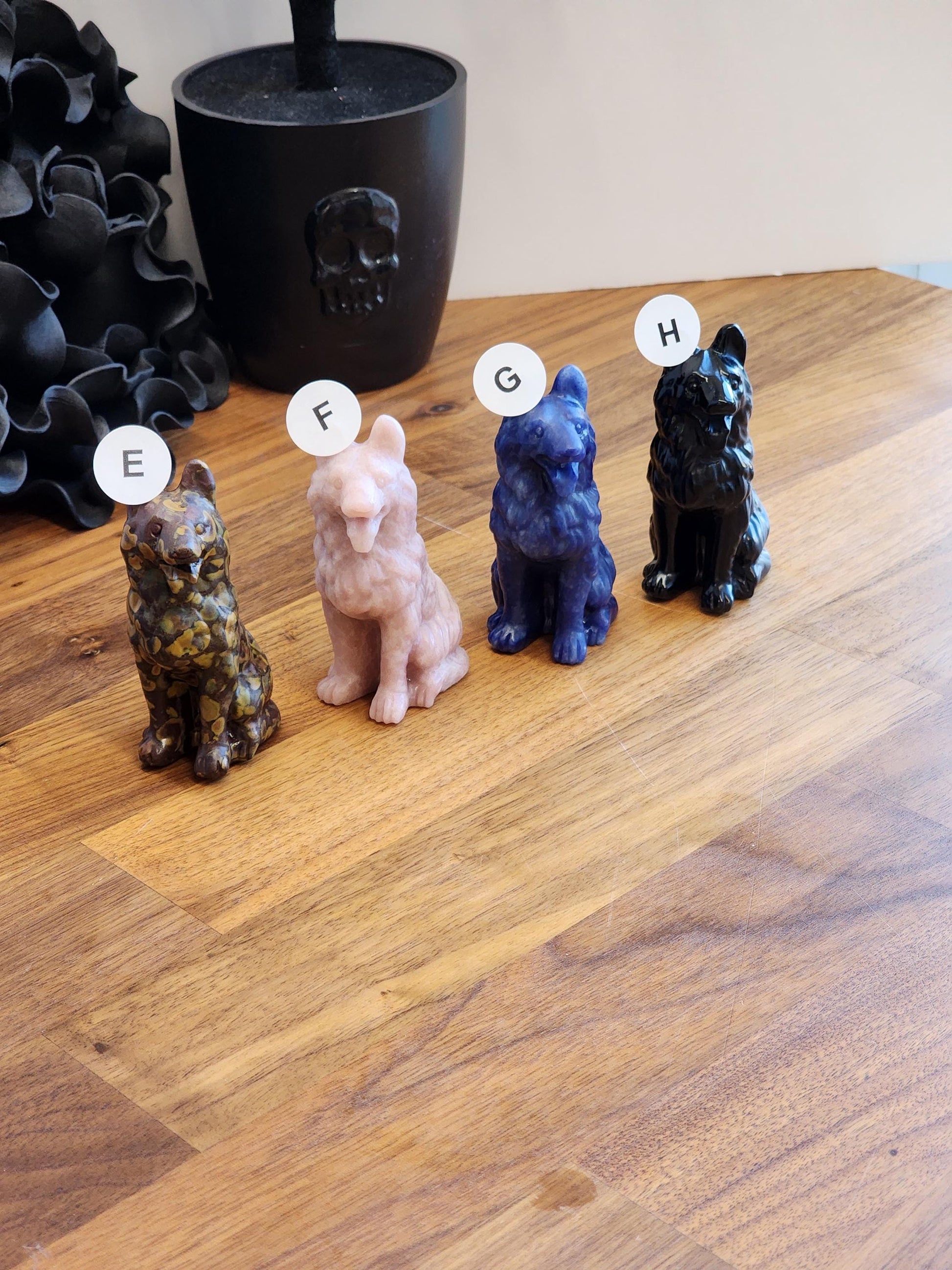 German Shepherd Crystal Carving: Brown, Black & Gray Stone - Rainbow Bridge Tribute