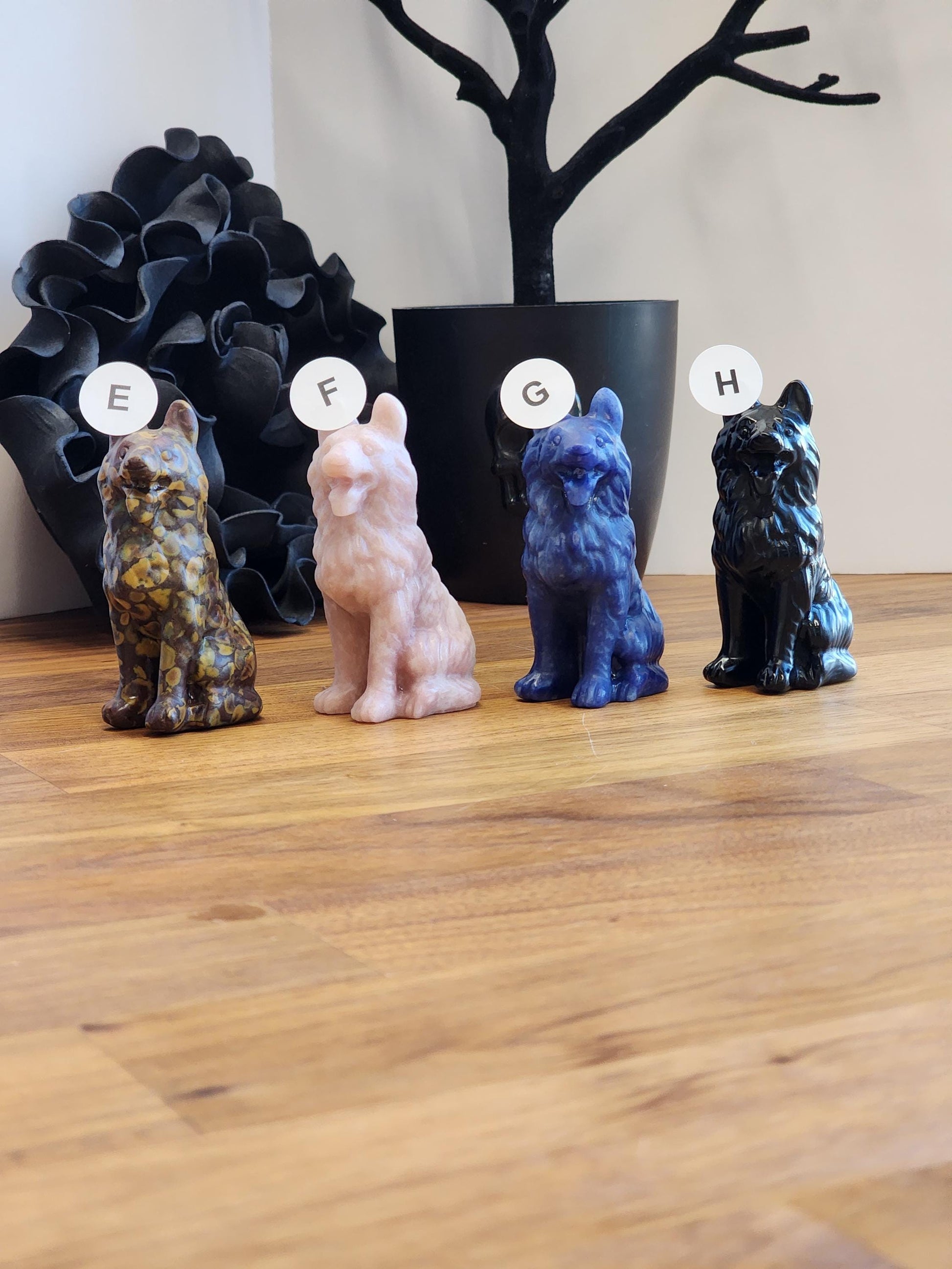 German Shepherd Crystal Carving: Brown, Black & Gray Stone - Rainbow Bridge Tribute