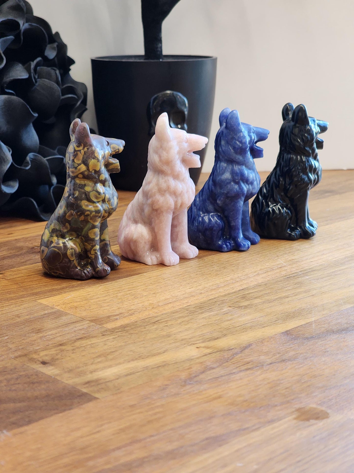 German Shepherd Crystal Carving: Brown, Black & Gray Stone - Rainbow Bridge Tribute