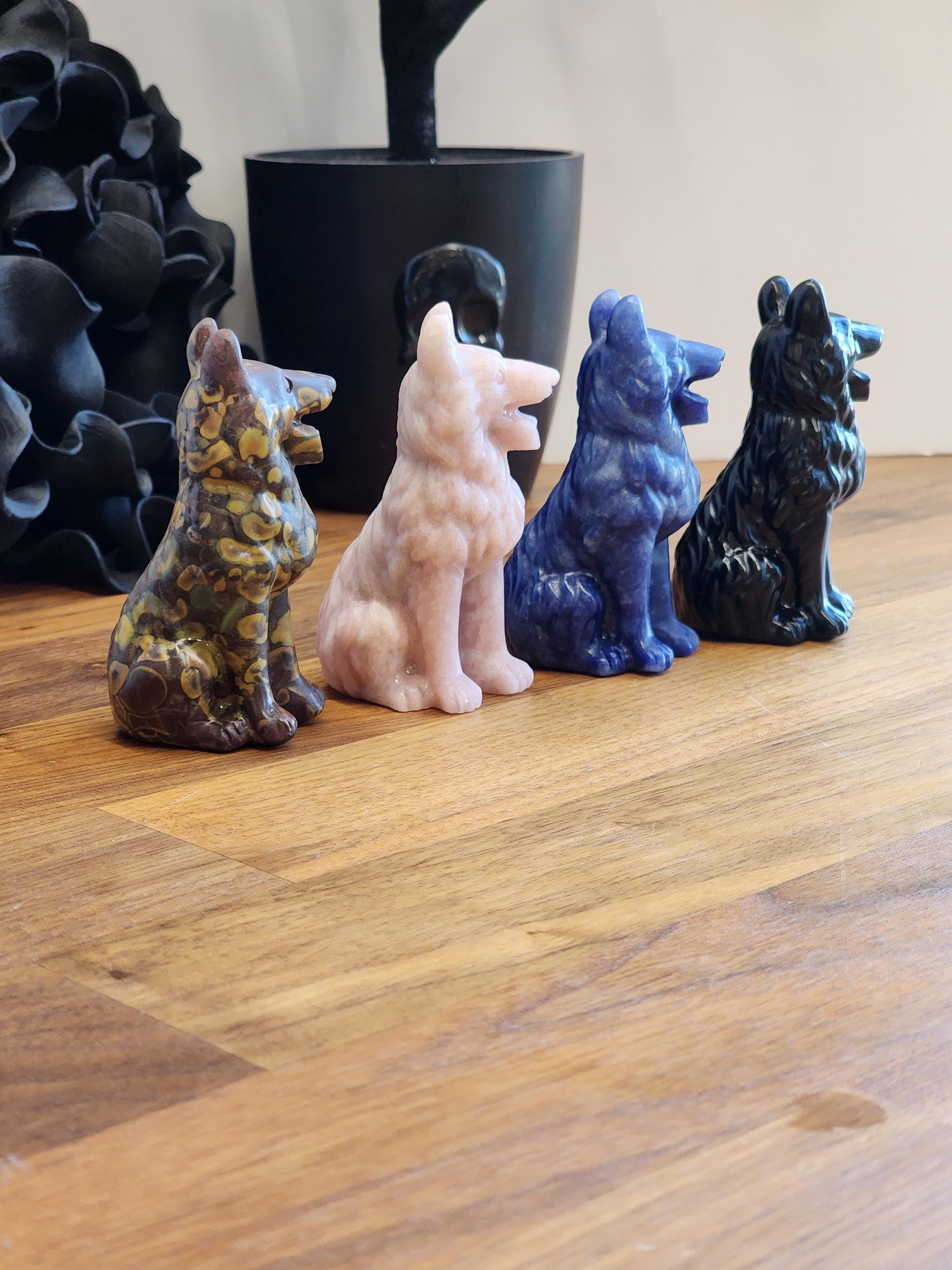German Shepherd Crystal Carving: Brown, Black & Gray Stone - Rainbow Bridge Tribute