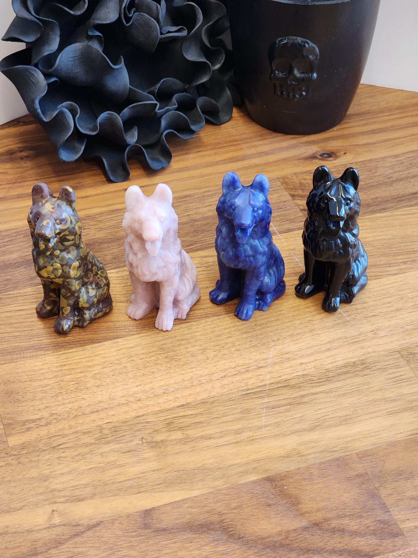 German Shepherd Crystal Carving: Brown, Black & Gray Stone - Rainbow Bridge Tribute