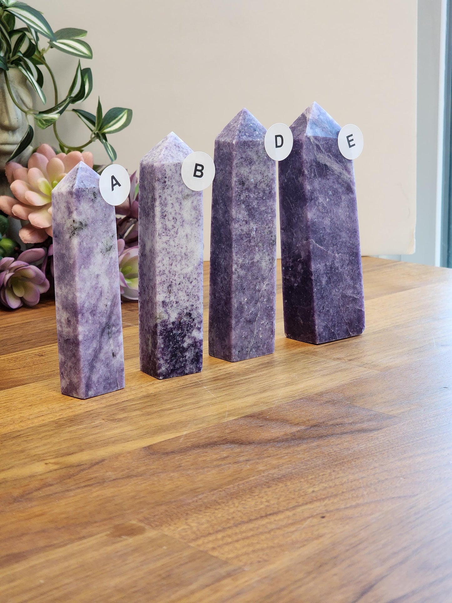 Lepidolite Crystal Tower: Hand Carved Purple Mica Decor (4+")
