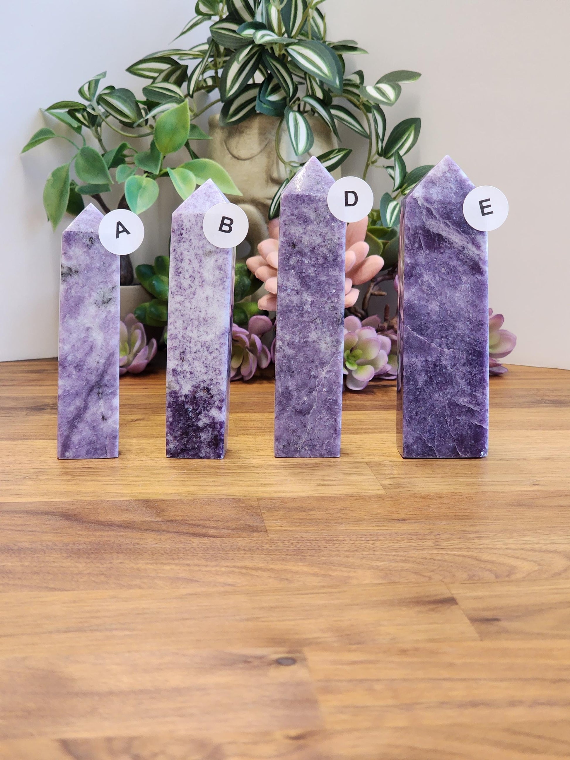 Lepidolite Crystal Tower: Hand Carved Purple Mica Decor (4+")