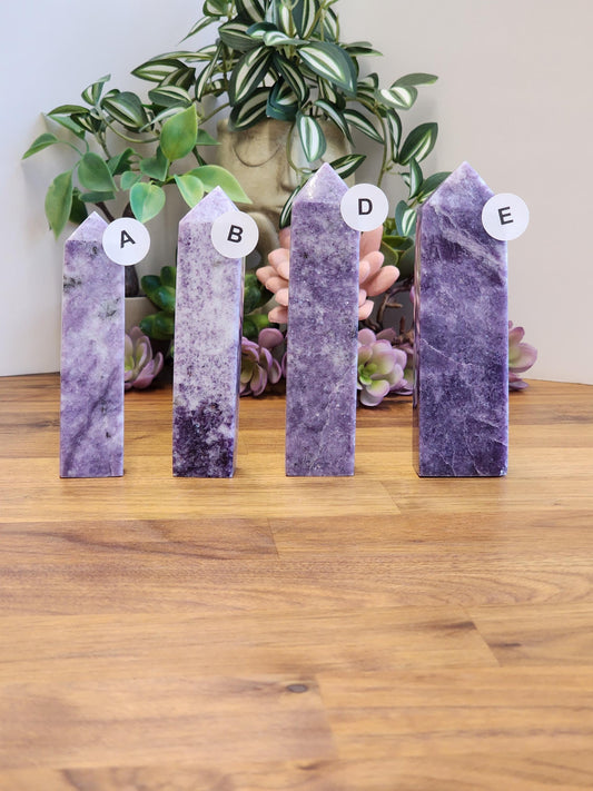 Lepidolite Crystal Tower: Hand Carved Purple Mica Decor (4+")