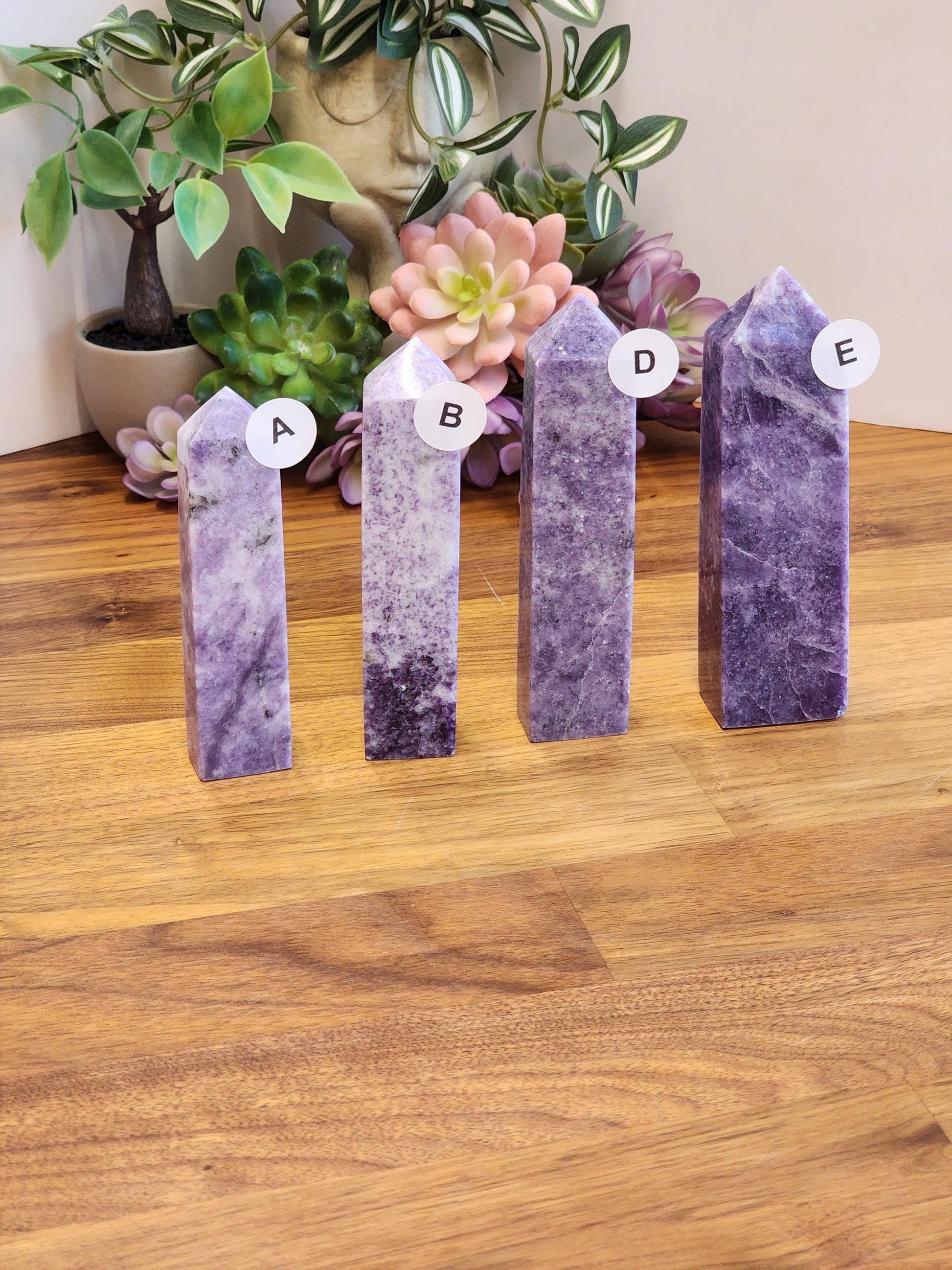 Lepidolite Crystal Tower: Hand Carved Purple Mica Decor (4+")