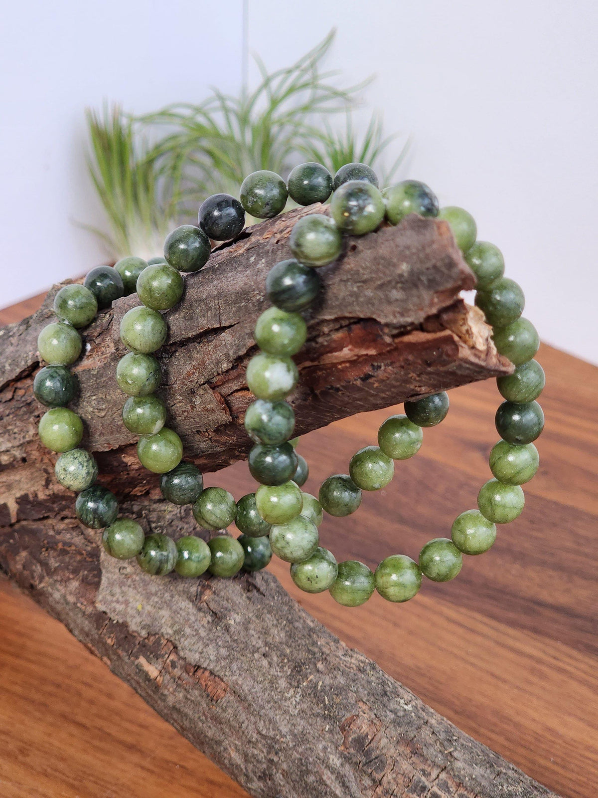 Green Jade Bracelet: 8MM Crystal Beads, Stretchy Jewelry