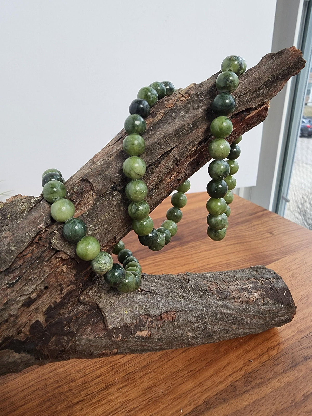 Green Jade Bracelet: 8MM Crystal Beads, Stretchy Jewelry
