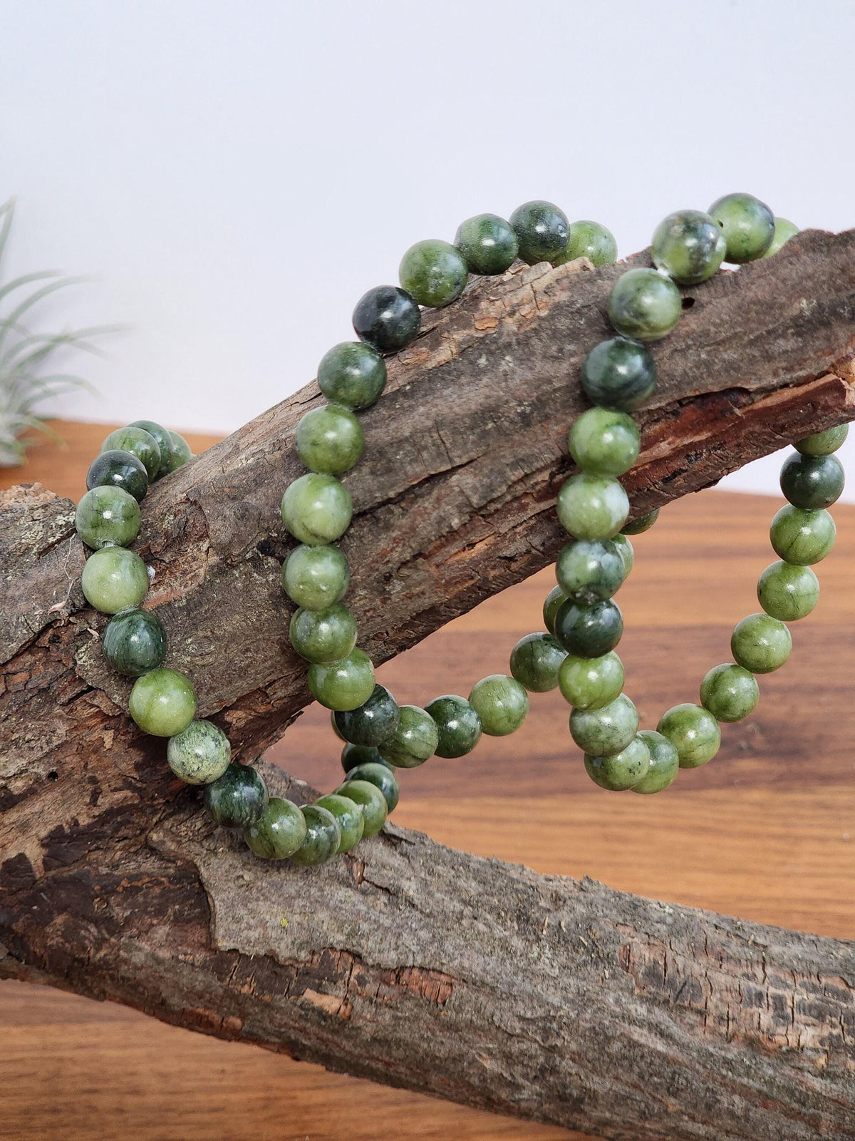 Green Jade Bracelet: 8MM Crystal Beads, Stretchy Jewelry