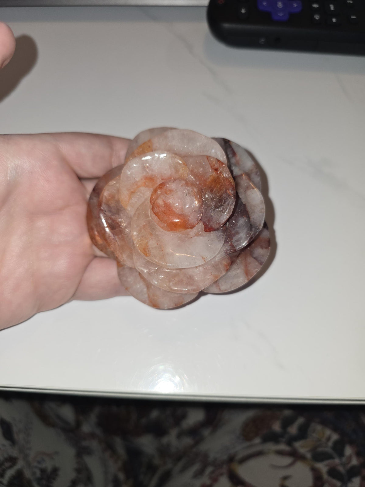 Inv - Fire Quartz Crystal Rose | Red Hematoid Flames & Rainbow Glitter | Beautiful Anniversary or Valentine Gift for a Special Day
