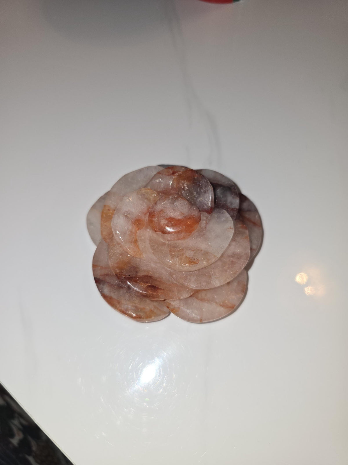 Inv - Fire Quartz Crystal Rose | Red Hematoid Flames & Rainbow Glitter | Beautiful Anniversary or Valentine Gift for a Special Day