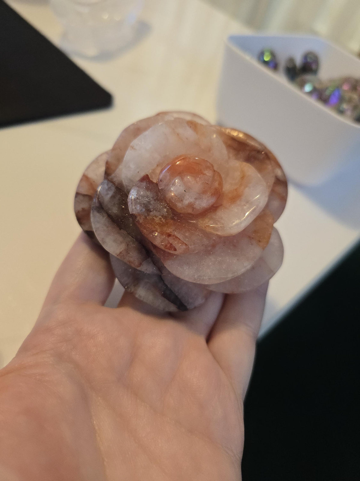 Inv - Fire Quartz Crystal Rose | Red Hematoid Flames & Rainbow Glitter | Beautiful Anniversary or Valentine Gift for a Special Day