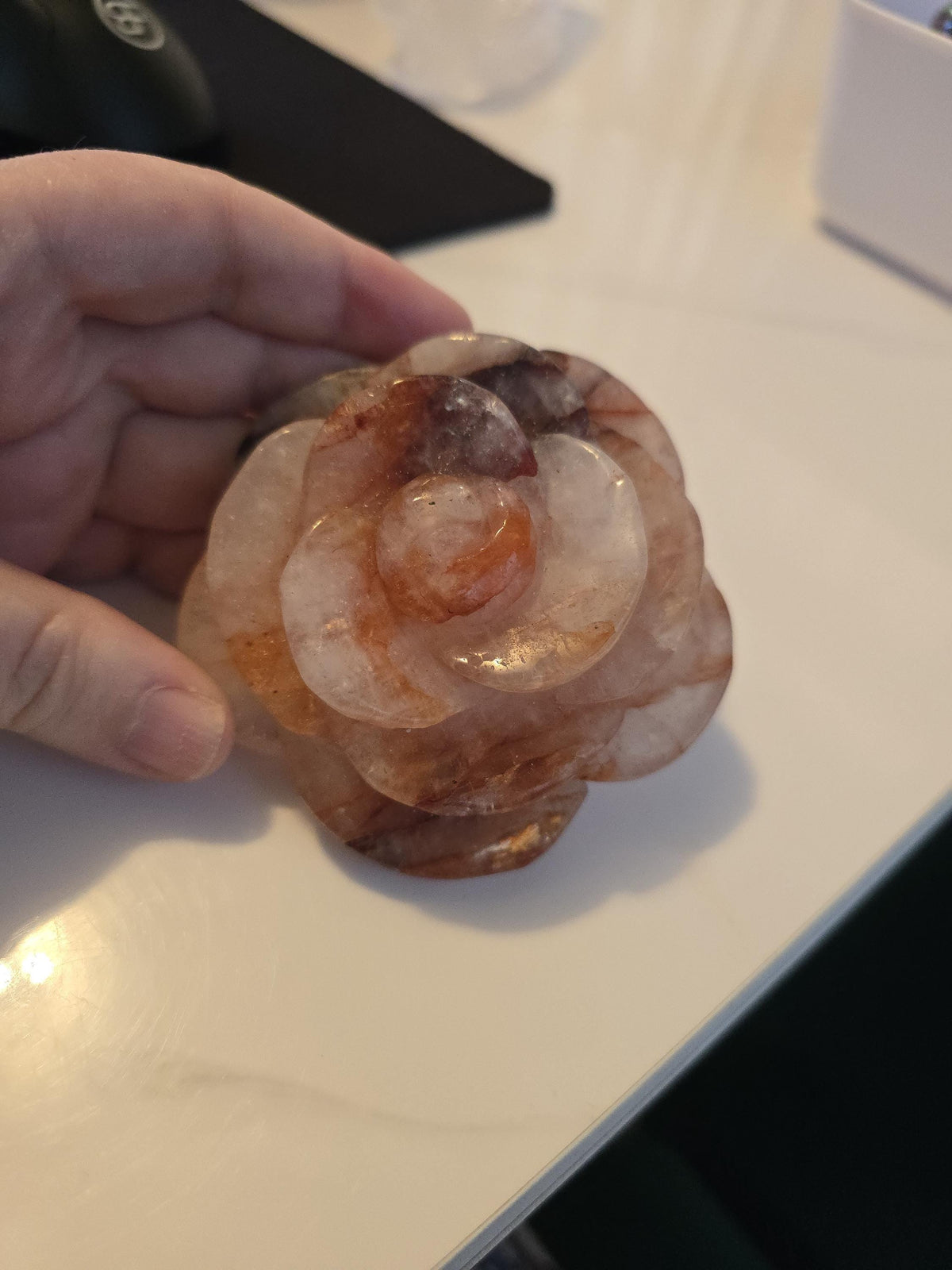 Inv - Fire Quartz Crystal Rose | Red Hematoid Flames & Rainbow Glitter | Beautiful Anniversary or Valentine Gift for a Special Day