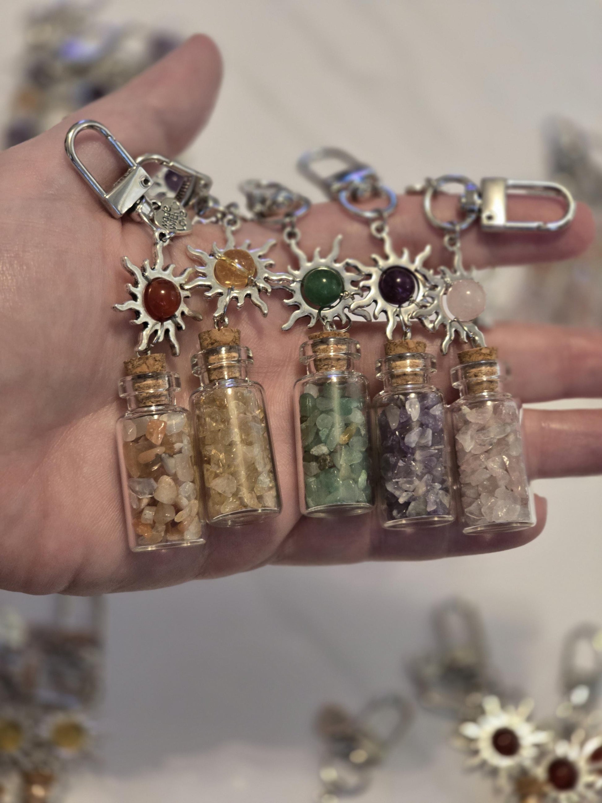 Crystal Chips Charm | Keychain or Bag Clips for Purse or Bookbag in Chakra colors | Stocking Stuffers | Small Unique Gifts for Teens & Women