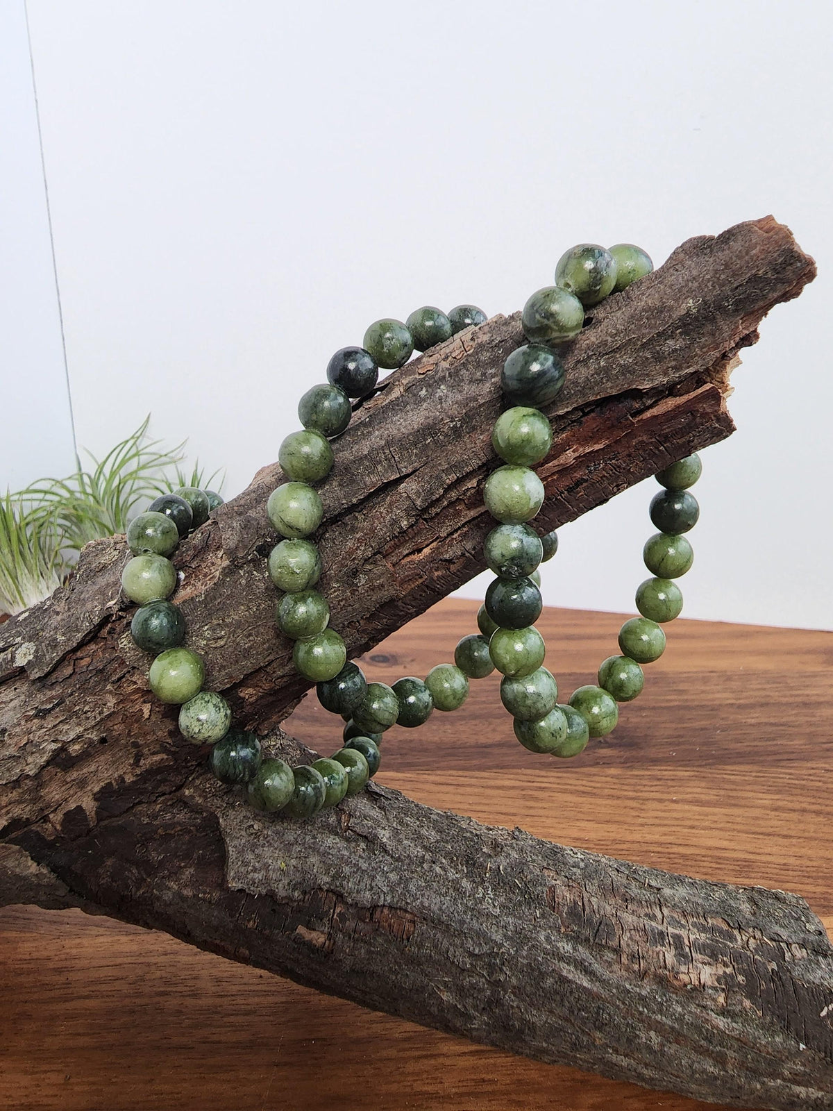 Green Jade Bracelet: 8MM Crystal Beads, Stretchy Jewelry
