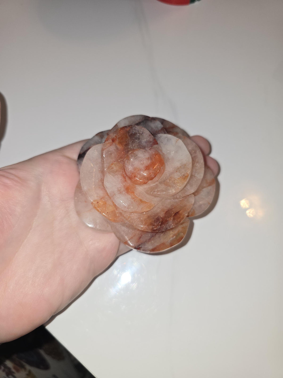 Inv - Fire Quartz Crystal Rose | Red Hematoid Flames & Rainbow Glitter | Beautiful Anniversary or Valentine Gift for a Special Day