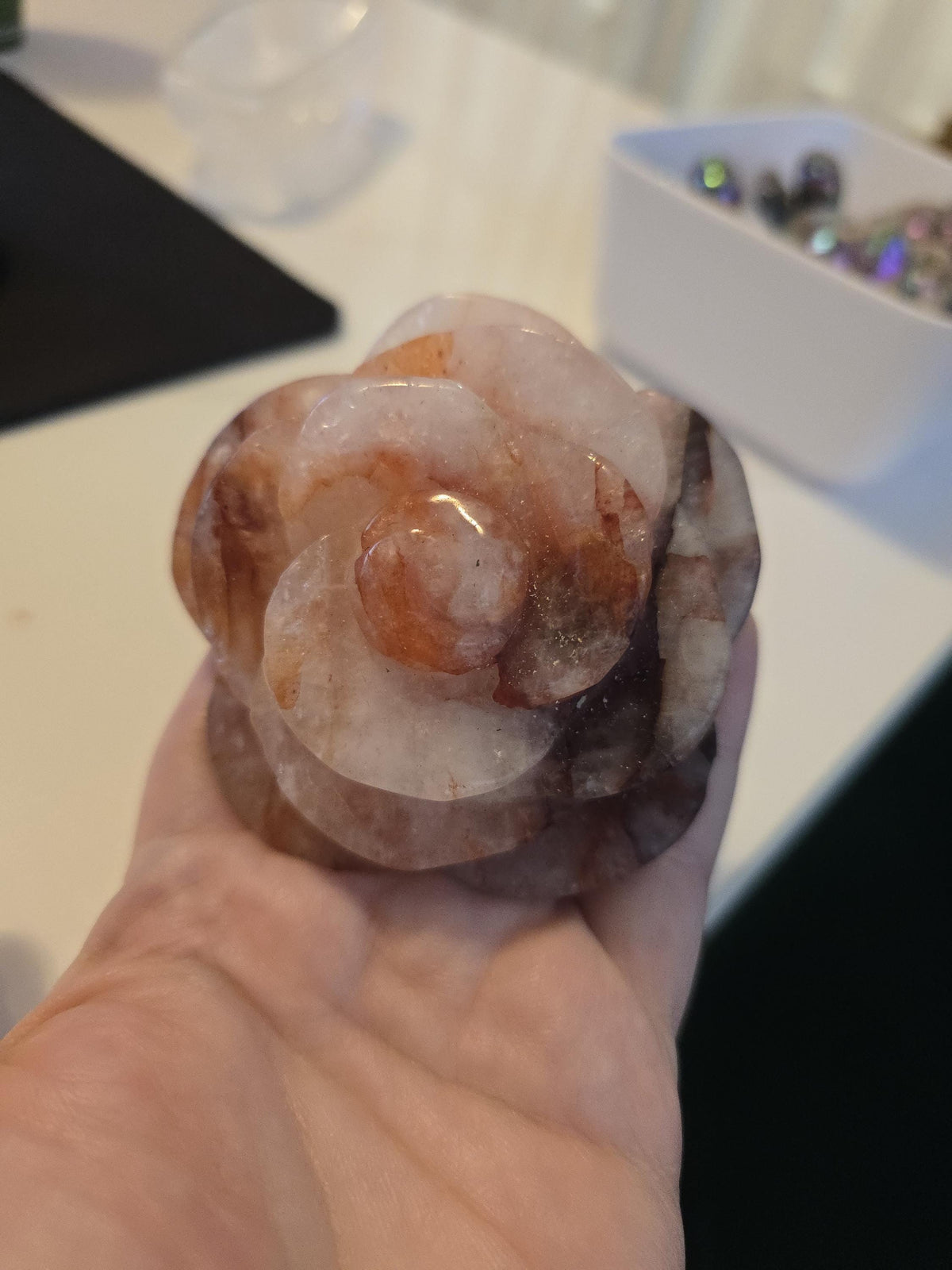 Inv - Fire Quartz Crystal Rose | Red Hematoid Flames & Rainbow Glitter | Beautiful Anniversary or Valentine Gift for a Special Day